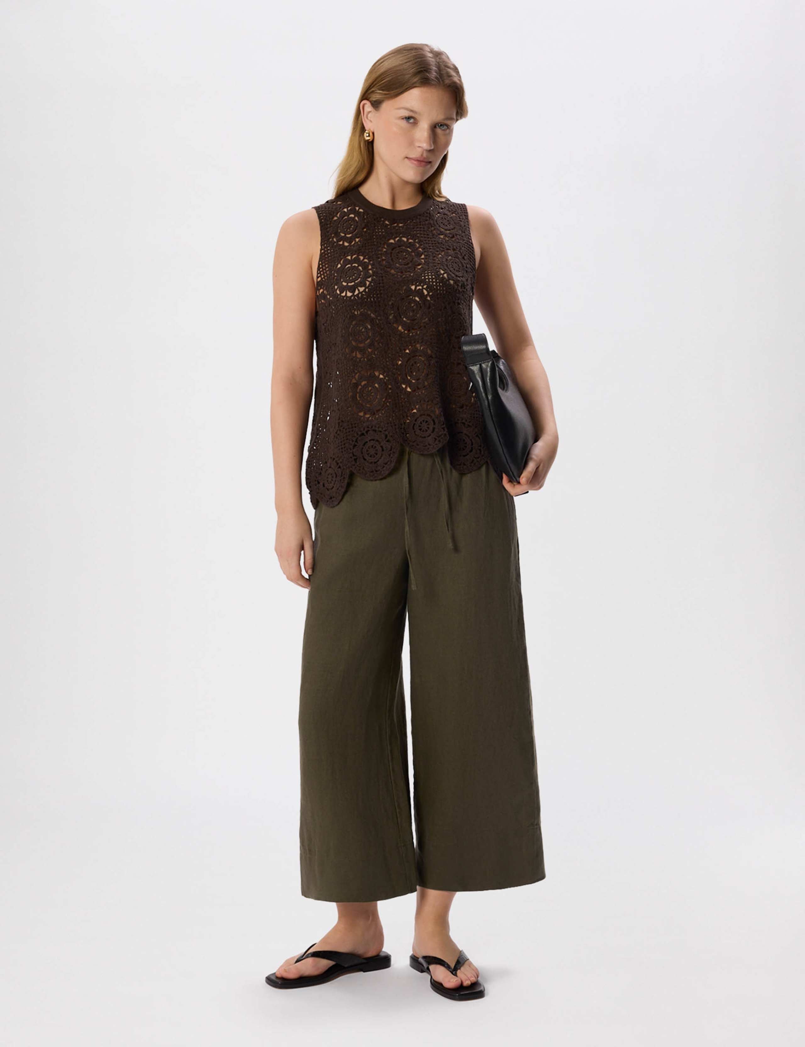 Pure Linen Wide Leg Cropped Trousers 1 of 6