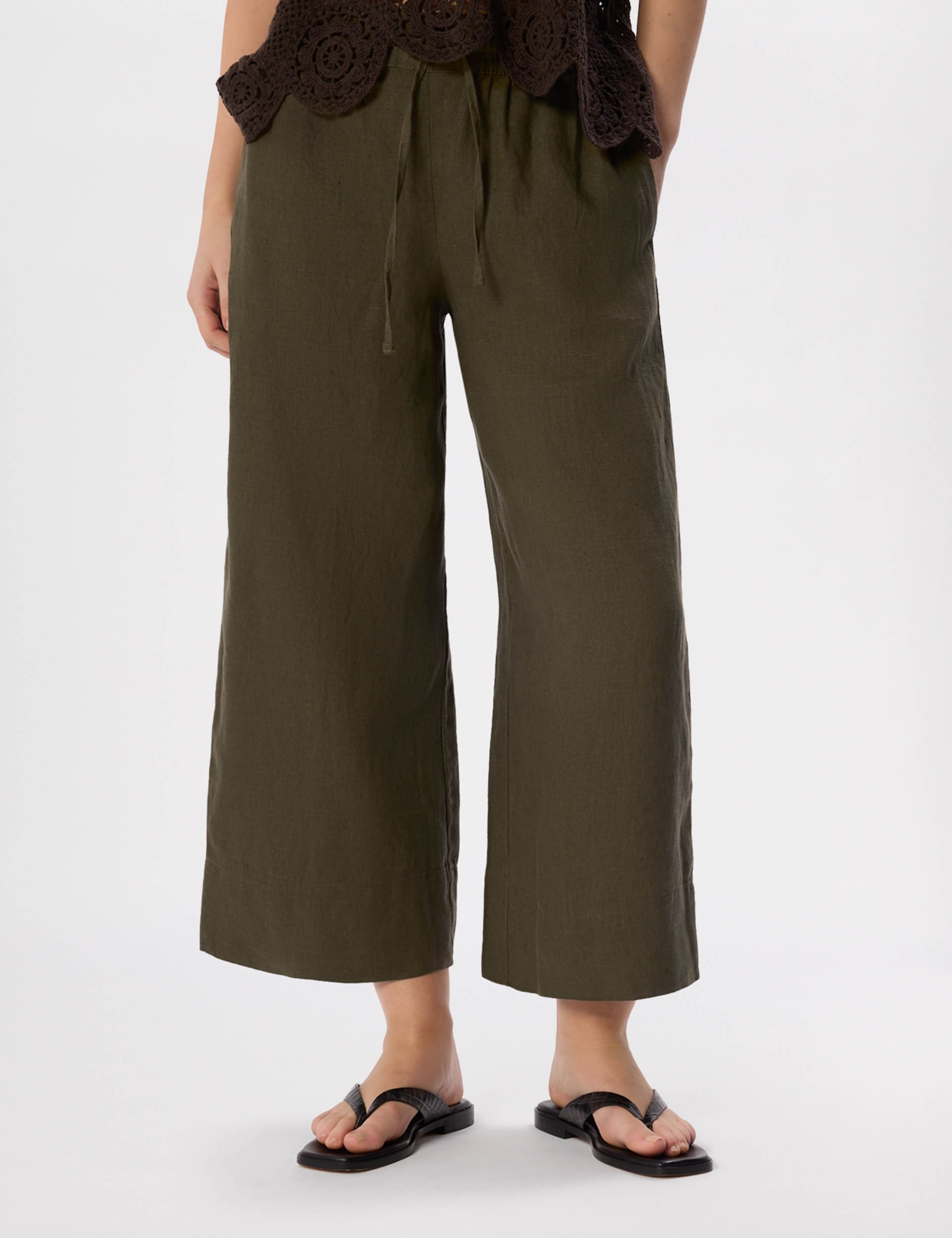 Pure Linen Wide Leg Cropped Trousers 3 of 6