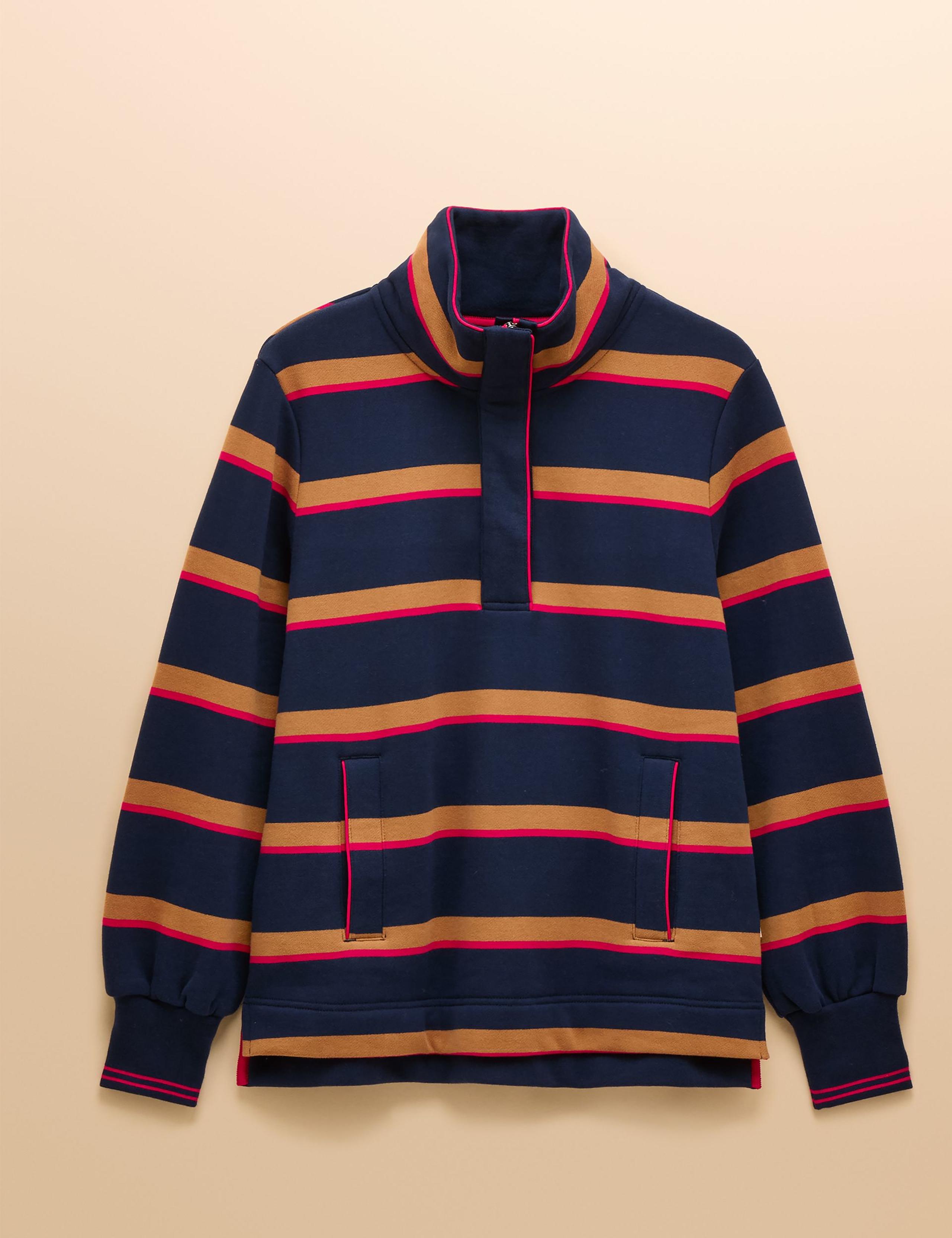 Pure Cotton Striped Funnel Neck Sweatshirt 2 of 7