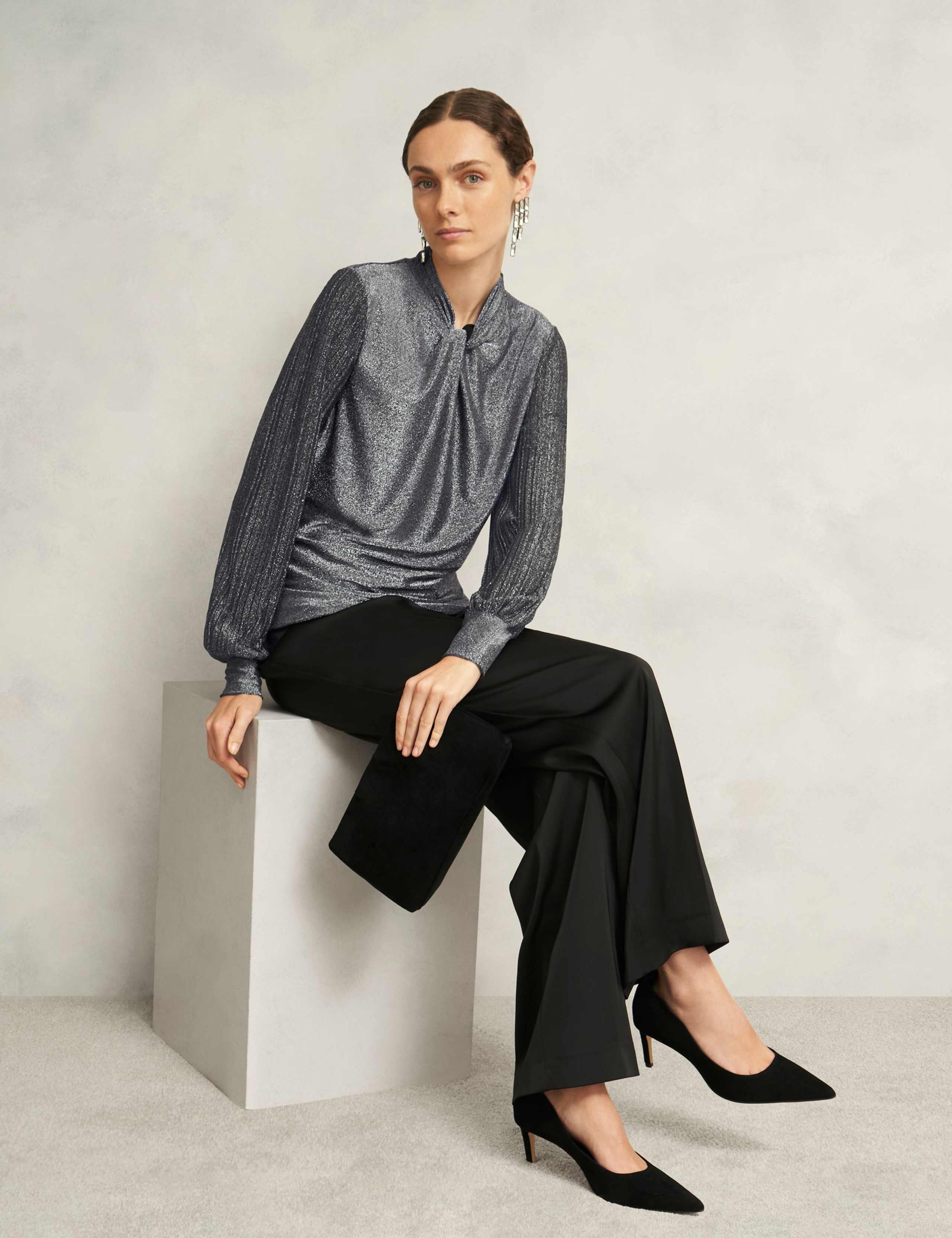Sparkly Twist Front Blouson Sleeve Top 3 of 6