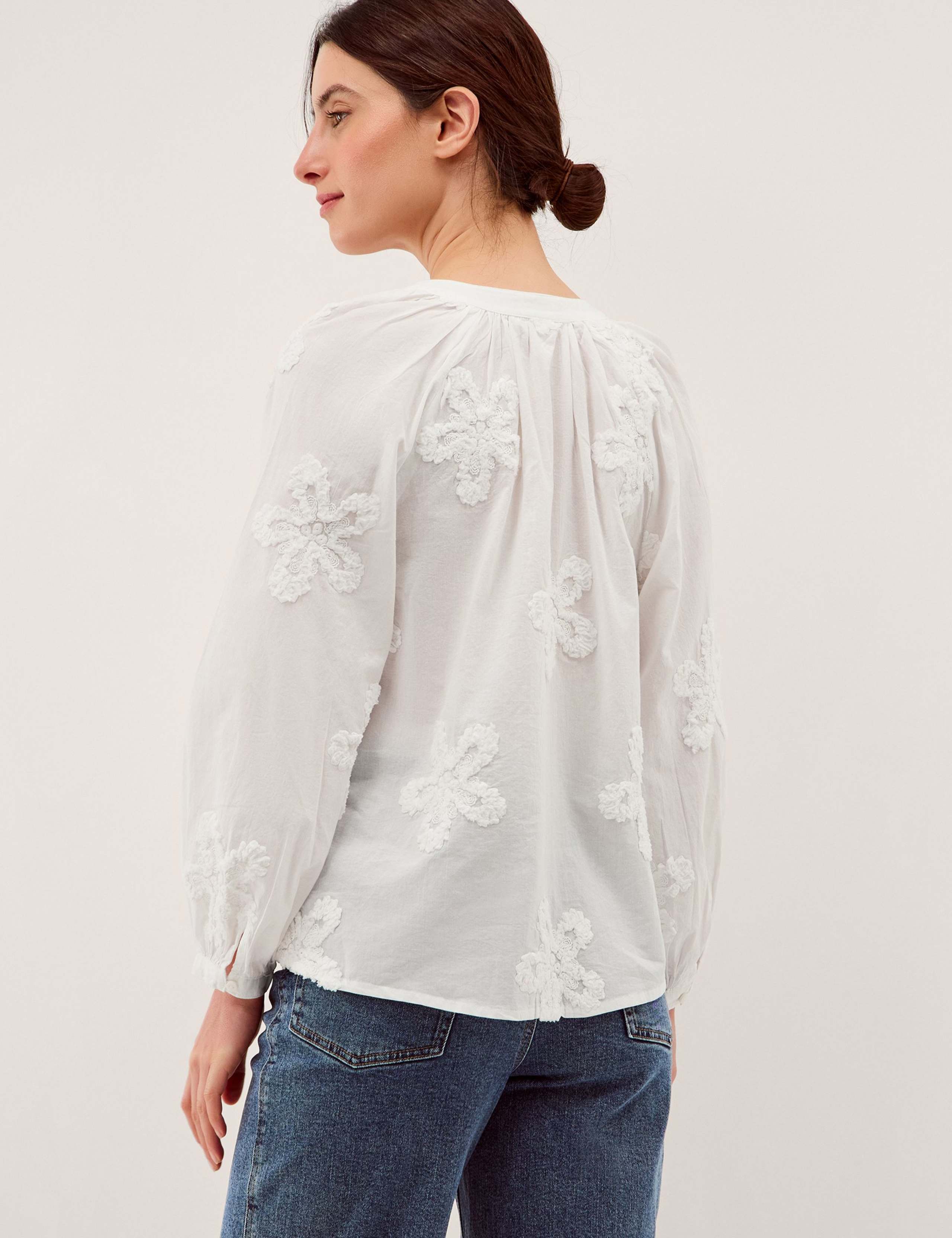 Linen Rich Embroidered V-Neck Blouse 5 of 5