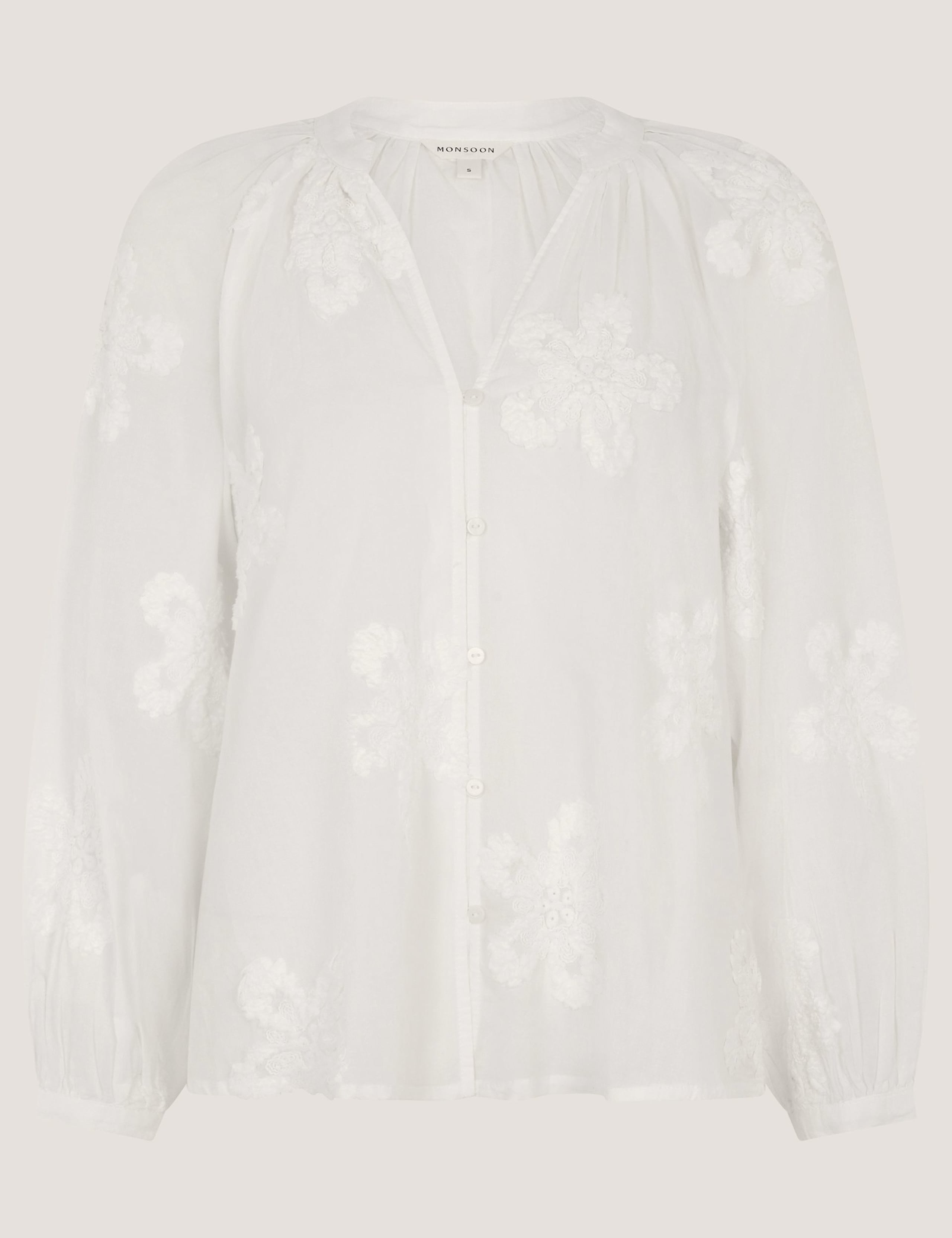 Linen Rich Embroidered V-Neck Blouse 2 of 5