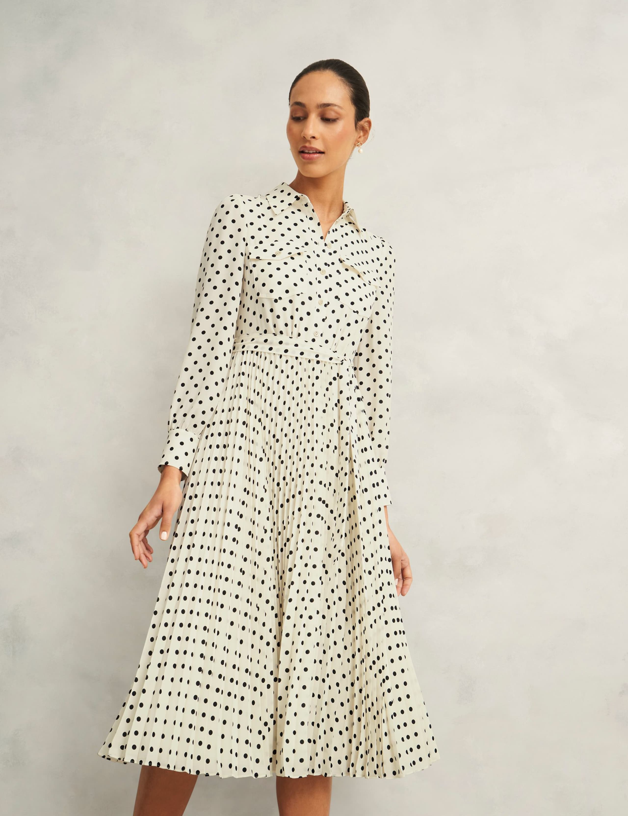 Polka Dot Collared Midi Shirt Dress 3 of 9