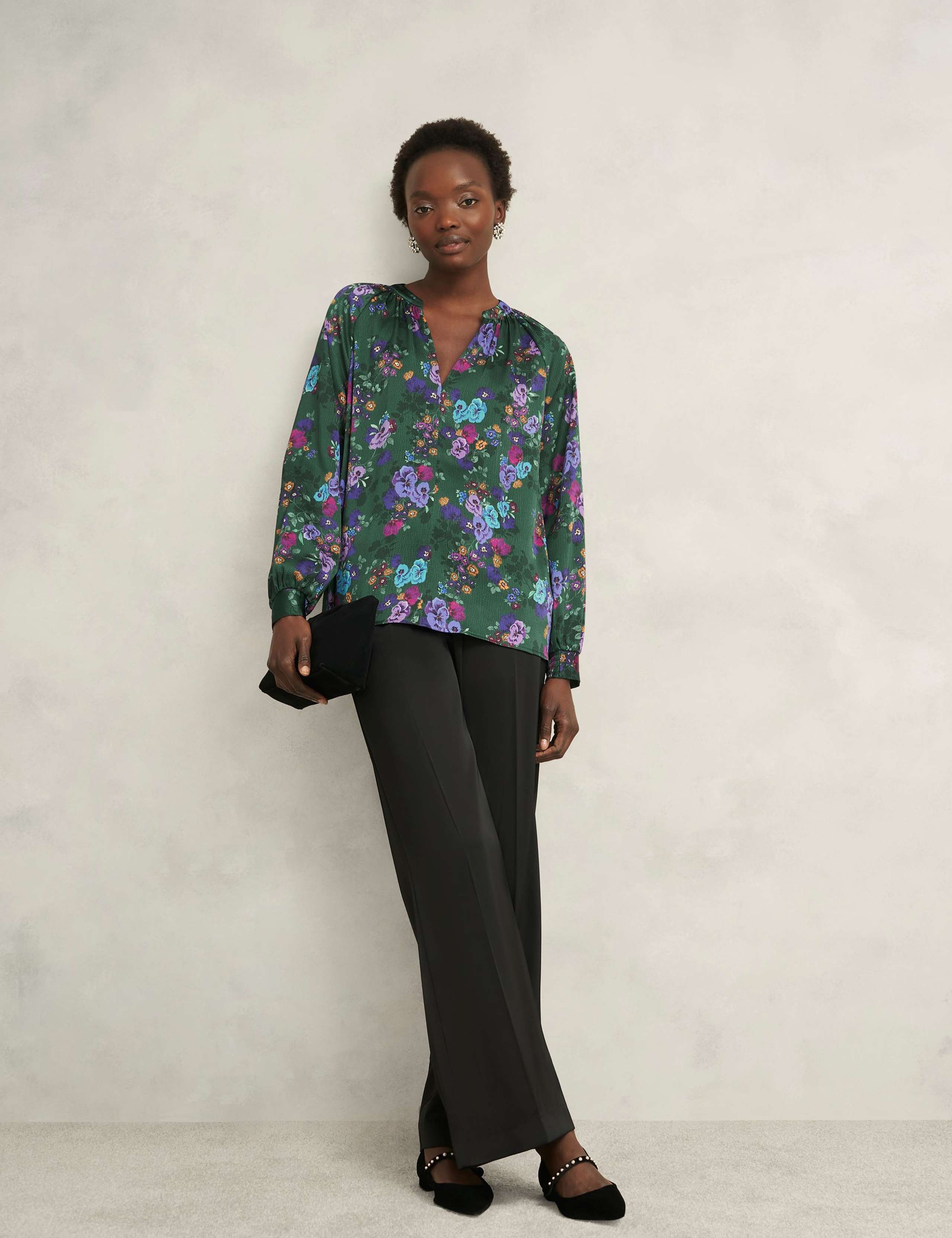 Satin Floral V-Neck Blouse 3 of 6