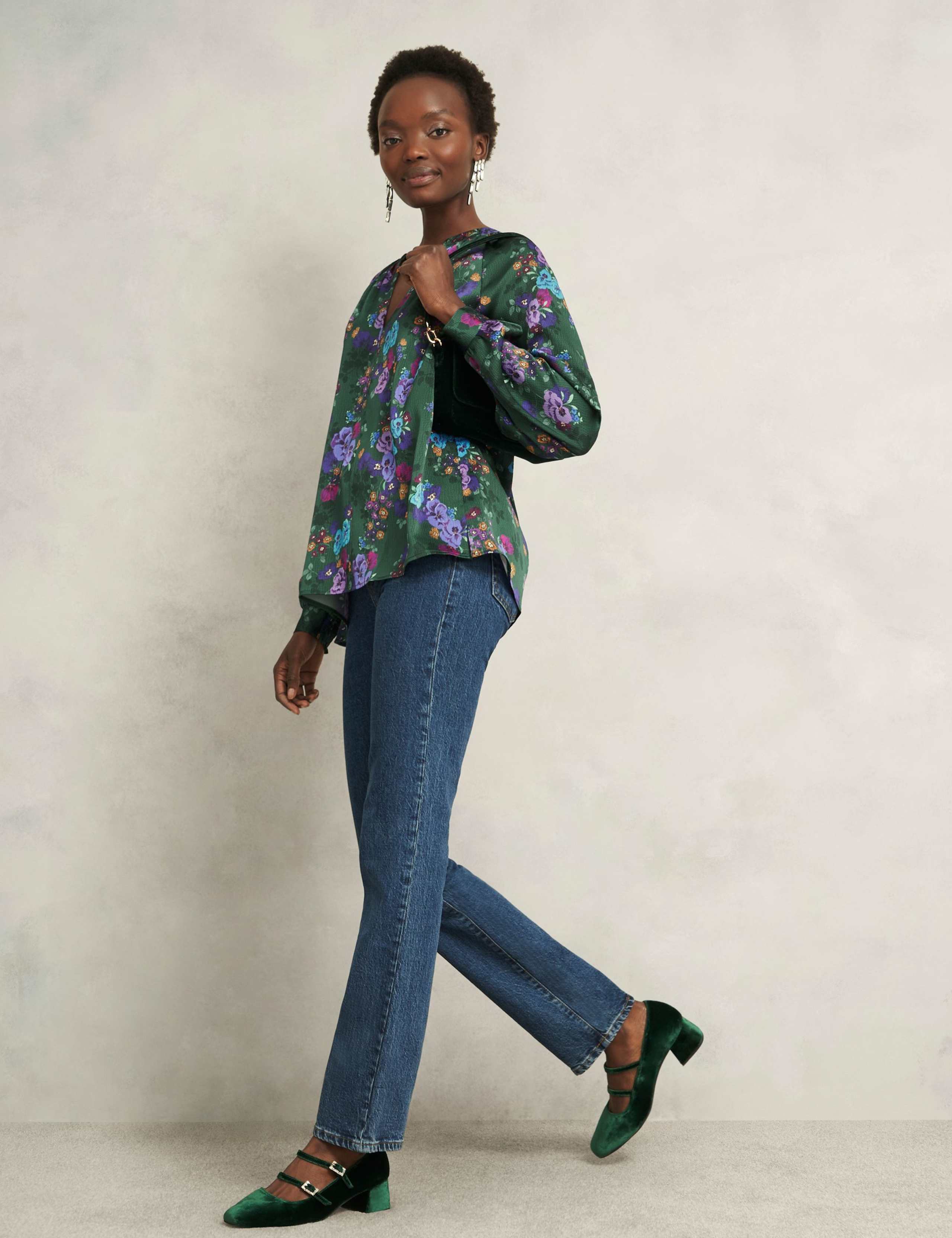 Satin Floral V-Neck Blouse 5 of 6