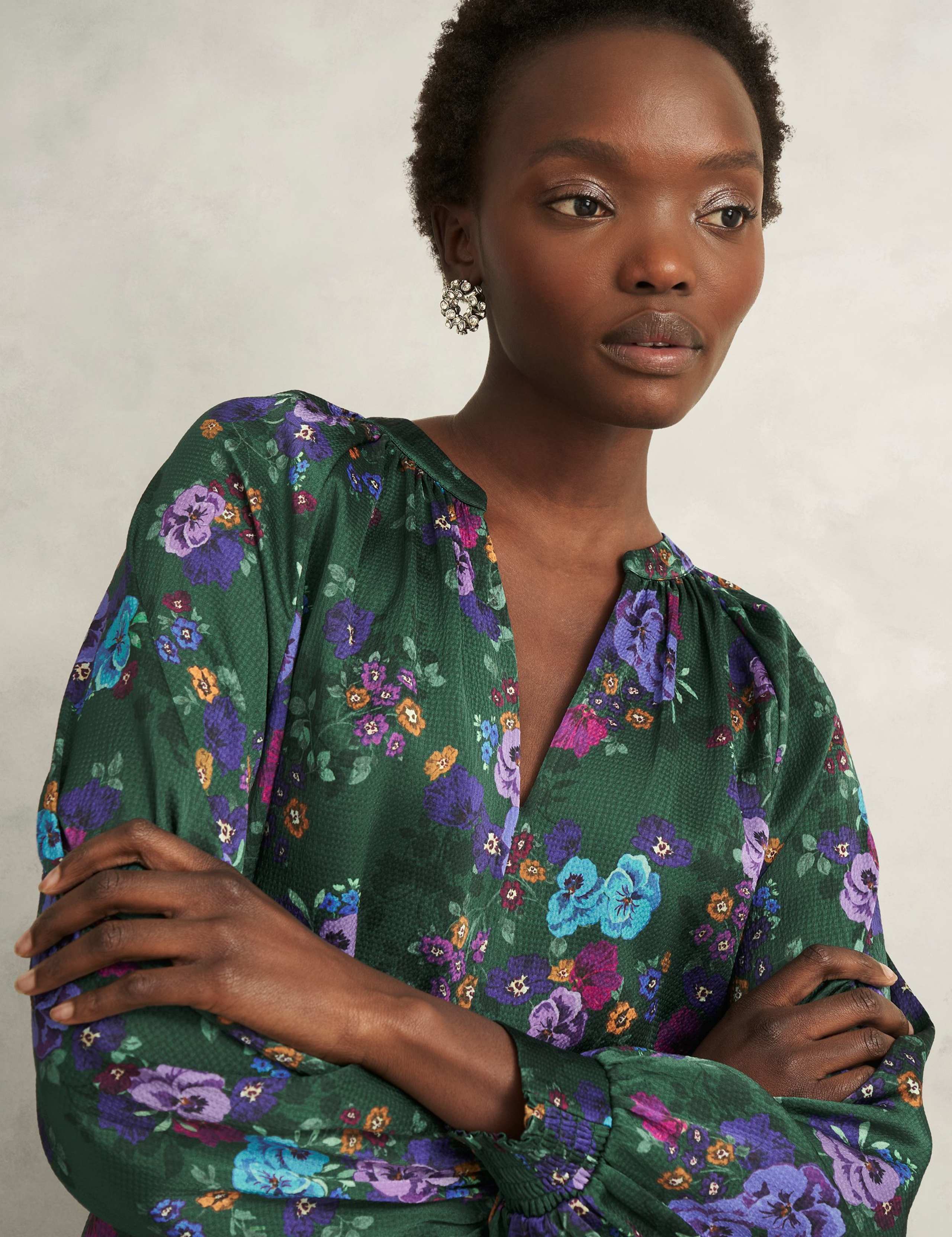 Satin Floral V-Neck Blouse 6 of 6