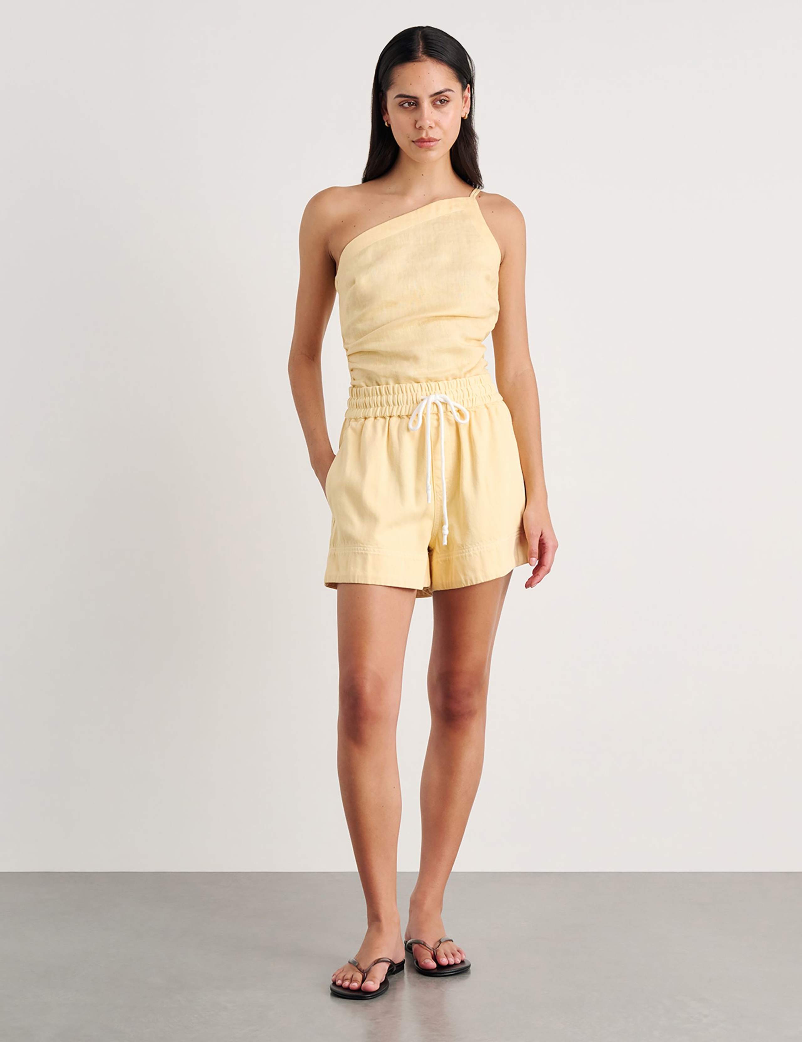 Denim High Waisted Drawstring Shorts 2 of 4