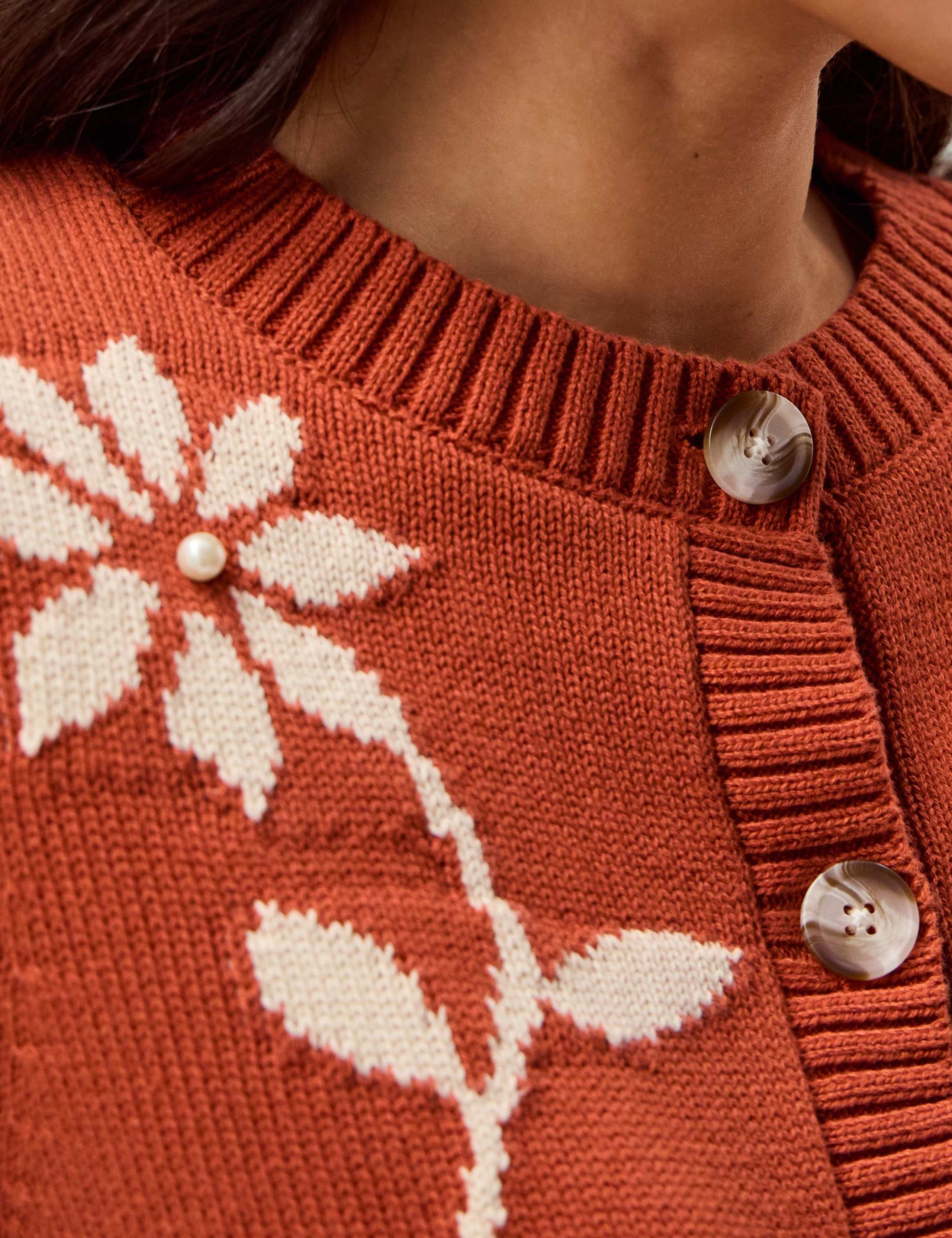 Pure Cotton Floral Blouson Sleeve Cardigan 4 of 5