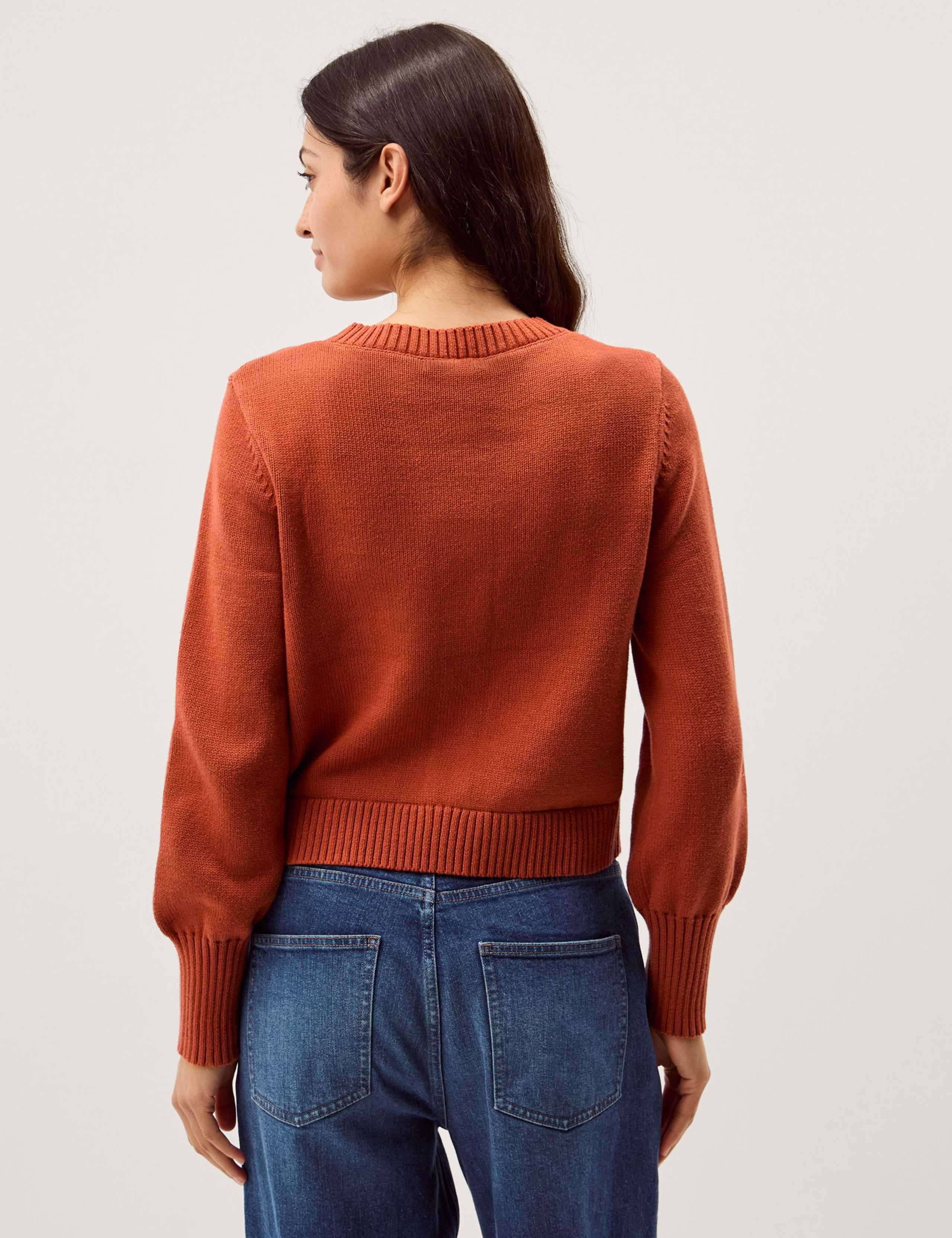 Pure Cotton Floral Blouson Sleeve Cardigan 5 of 5