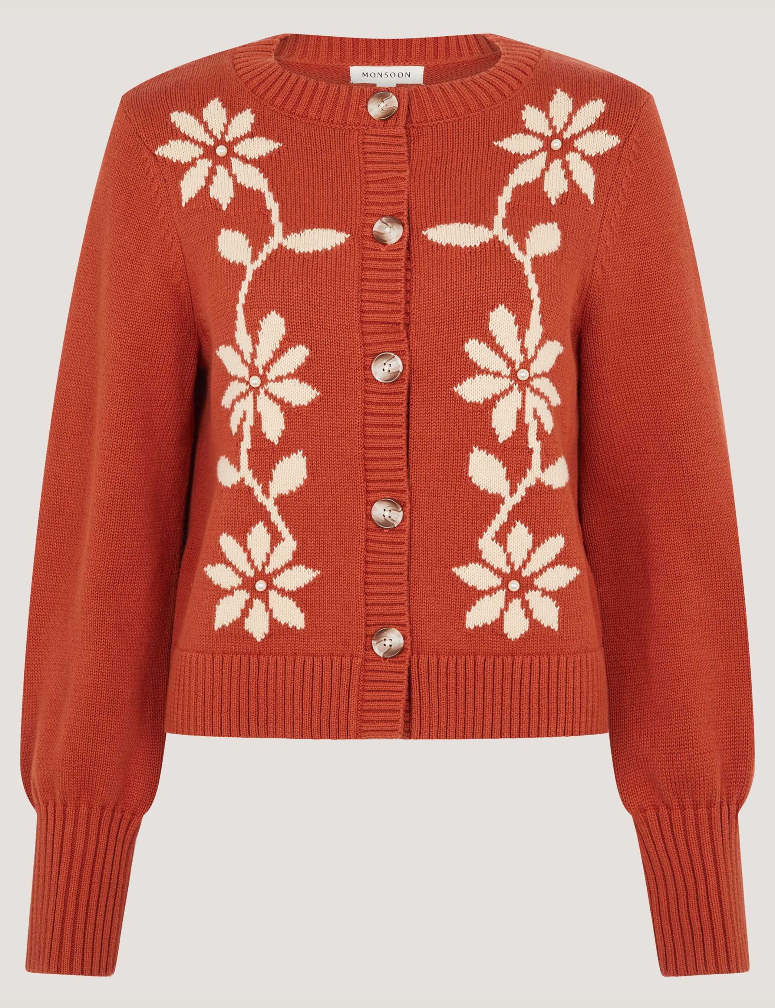 Pure Cotton Floral Blouson Sleeve Cardigan 2 of 5