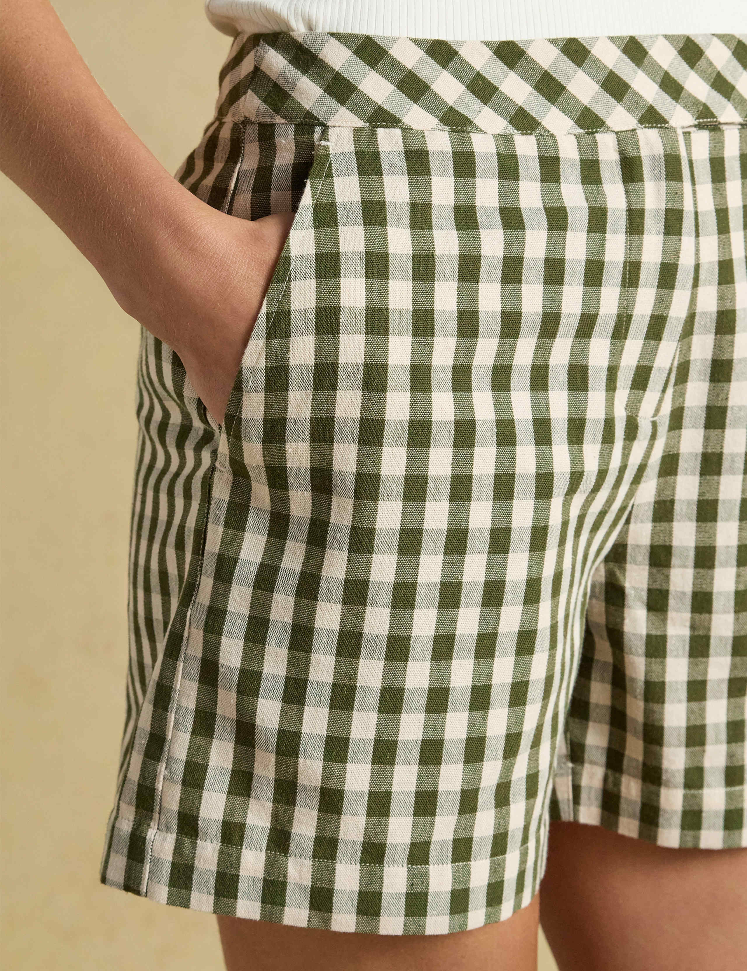 Cotton Rich Gingham Shorts with Linen 5 of 7