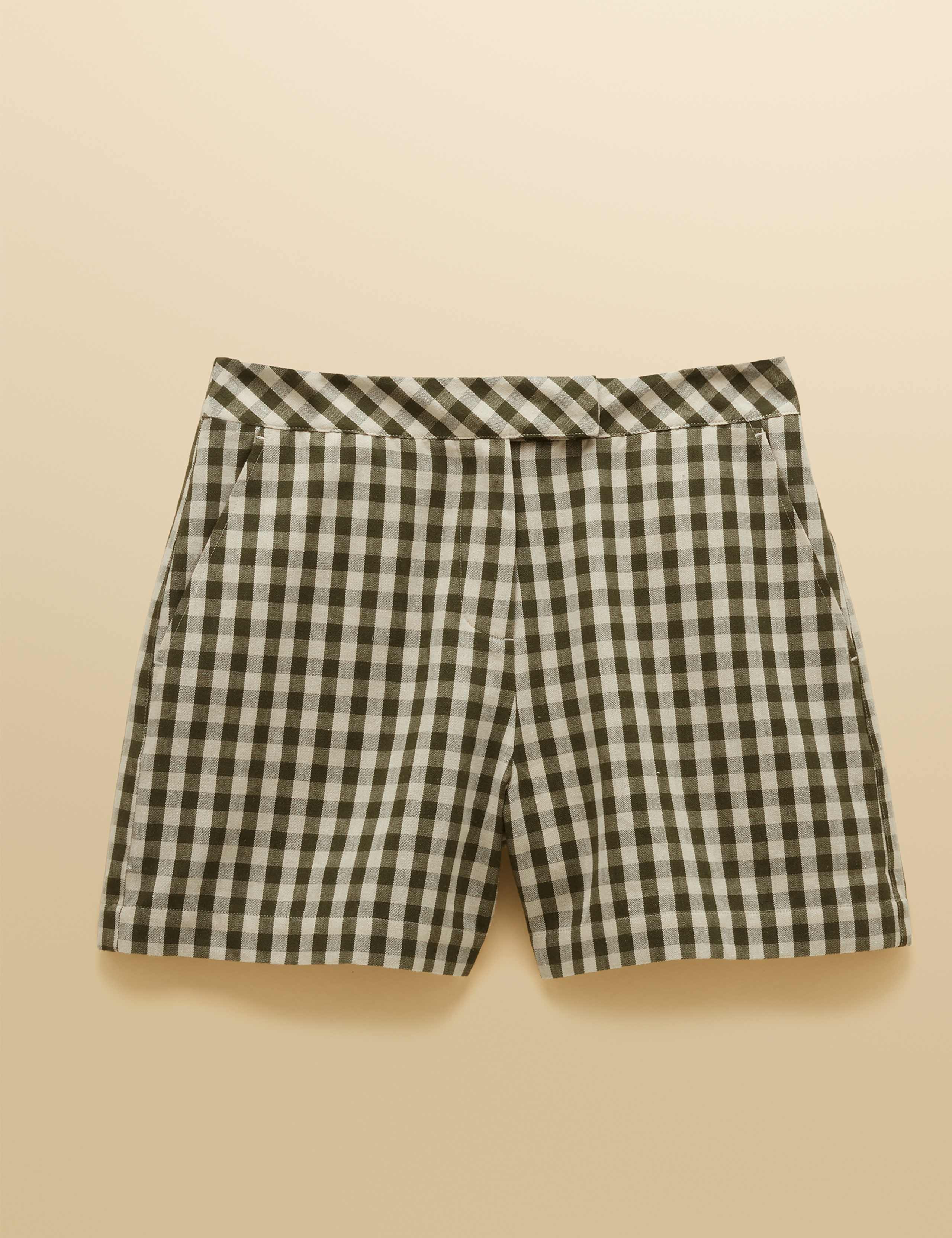 Cotton Rich Gingham Shorts with Linen 2 of 7