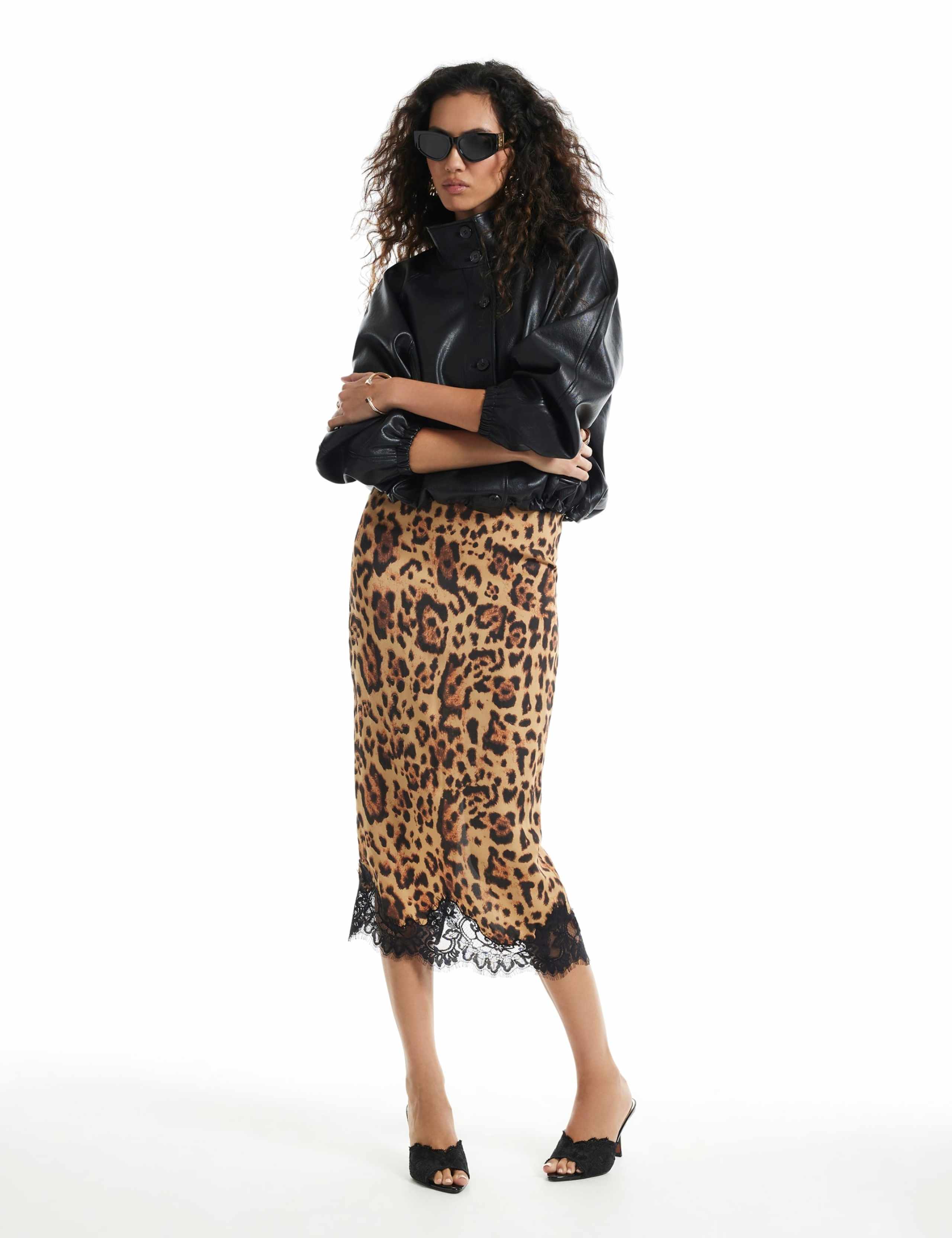 Leopard Print Midi Slip Skirt 1 of 6