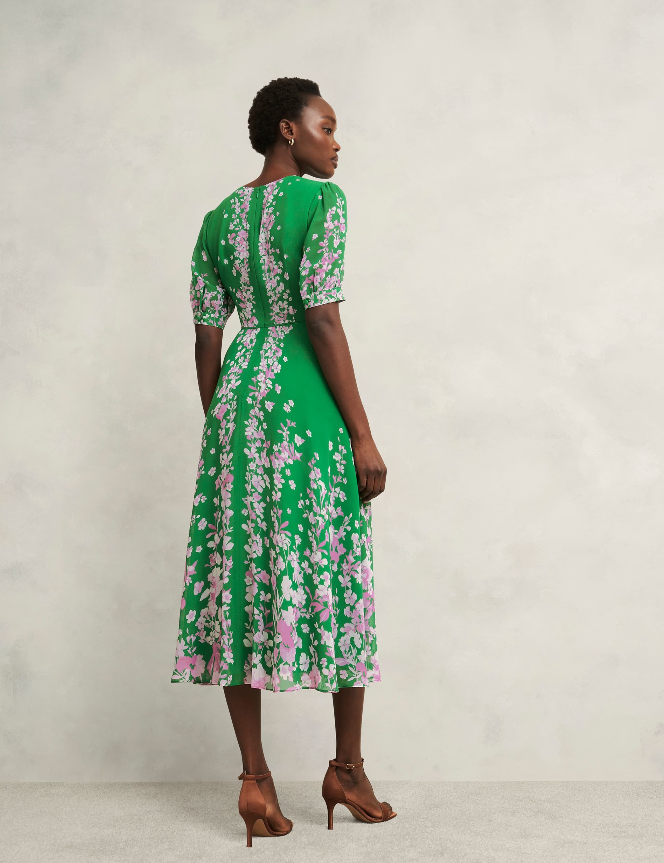 Pure Silk Floral V-Neck Midi Skater Dress 7 of 10
