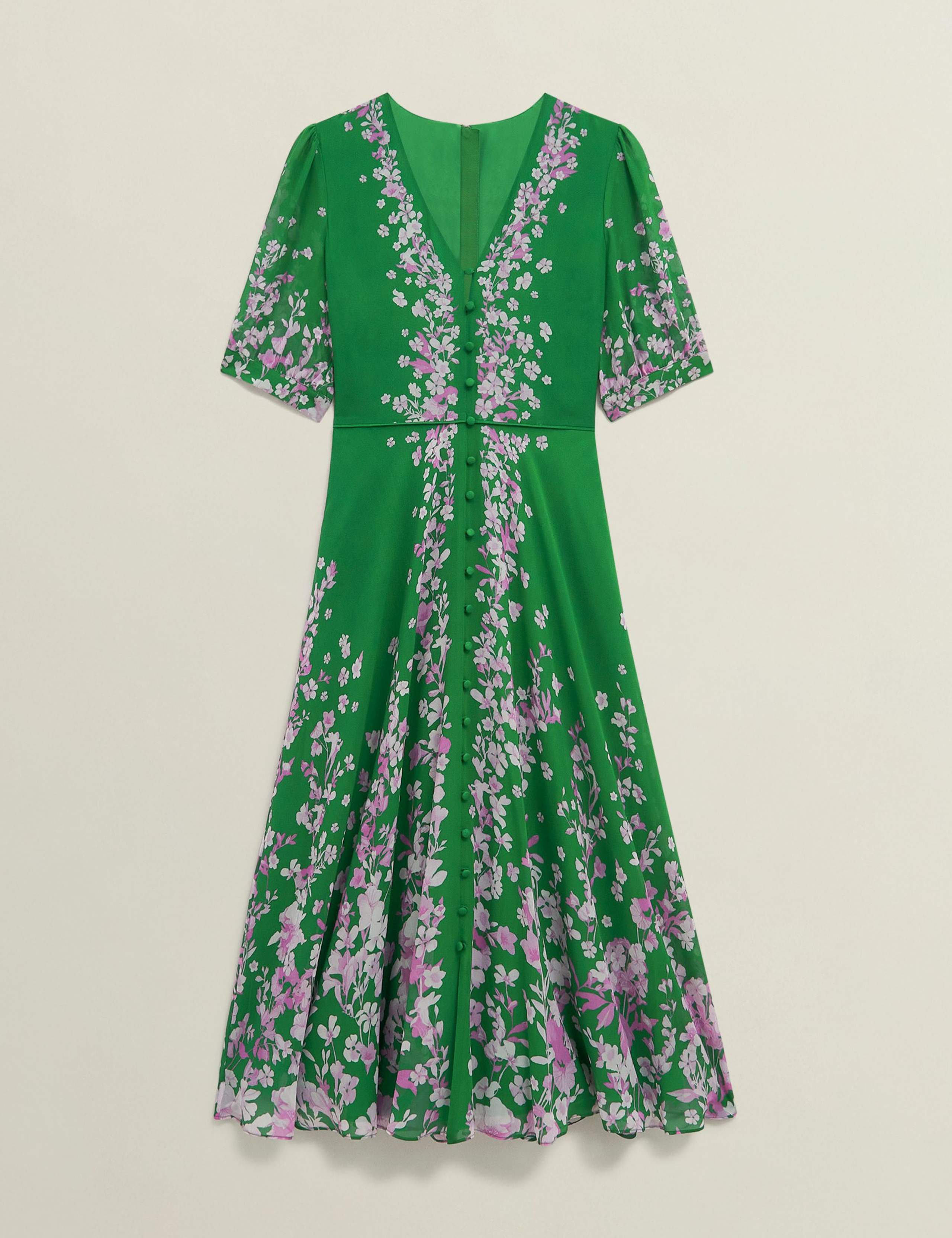 Pure Silk Floral V-Neck Midi Skater Dress 2 of 10