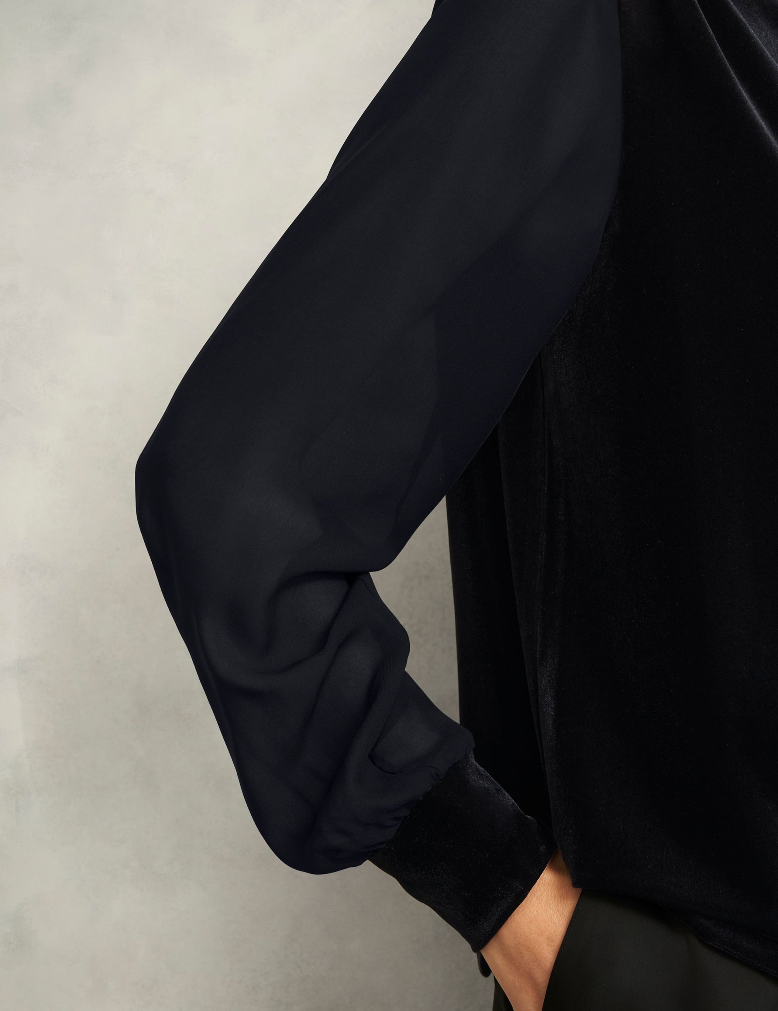 Velvet High Neck Sheer Sleeve Keyhole Top 6 of 6