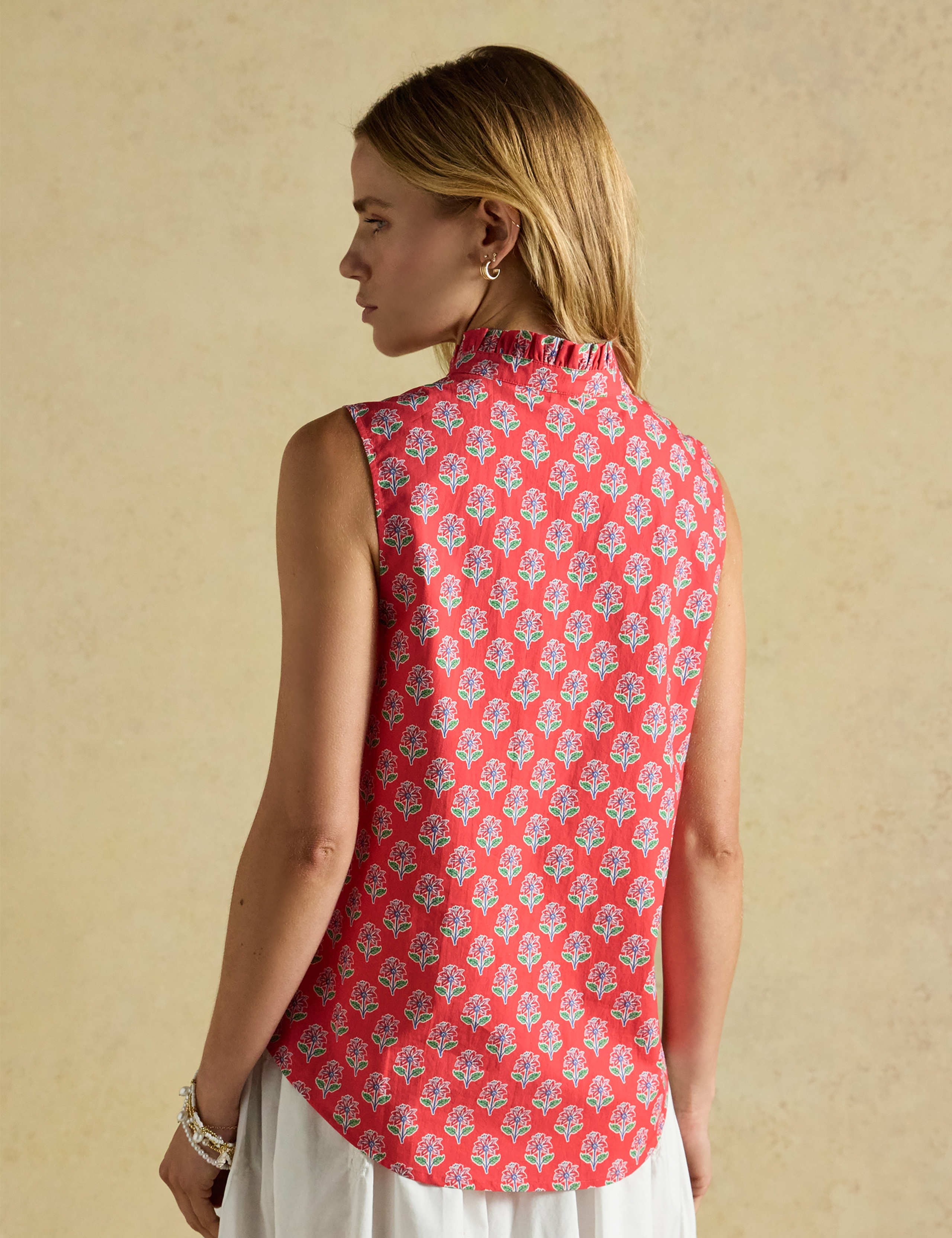 Pure Cotton Floral Frill Neck Blouse 4 of 8