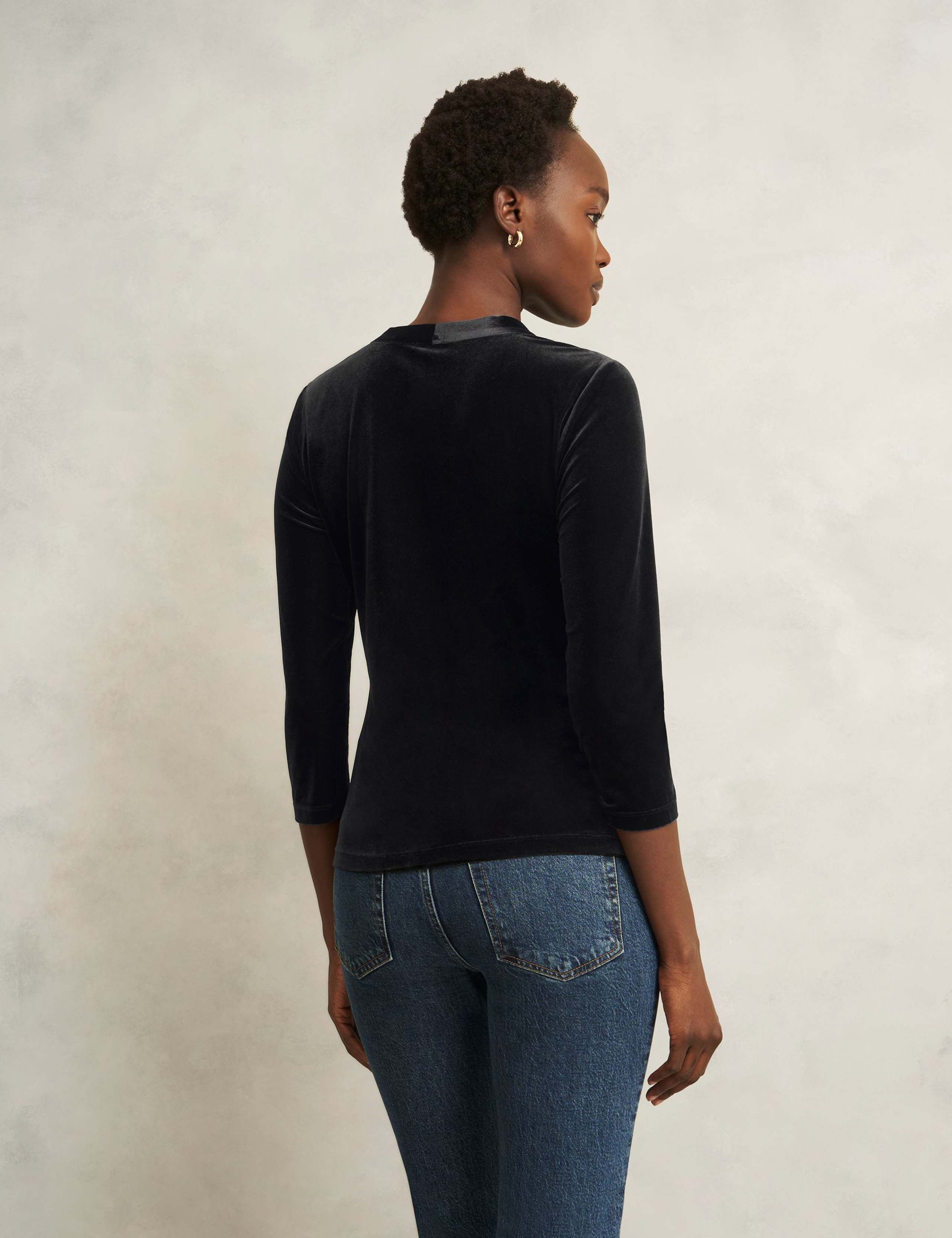 Velvet Ruched V-Neck 3/4 Sleeve Blouse 4 of 5