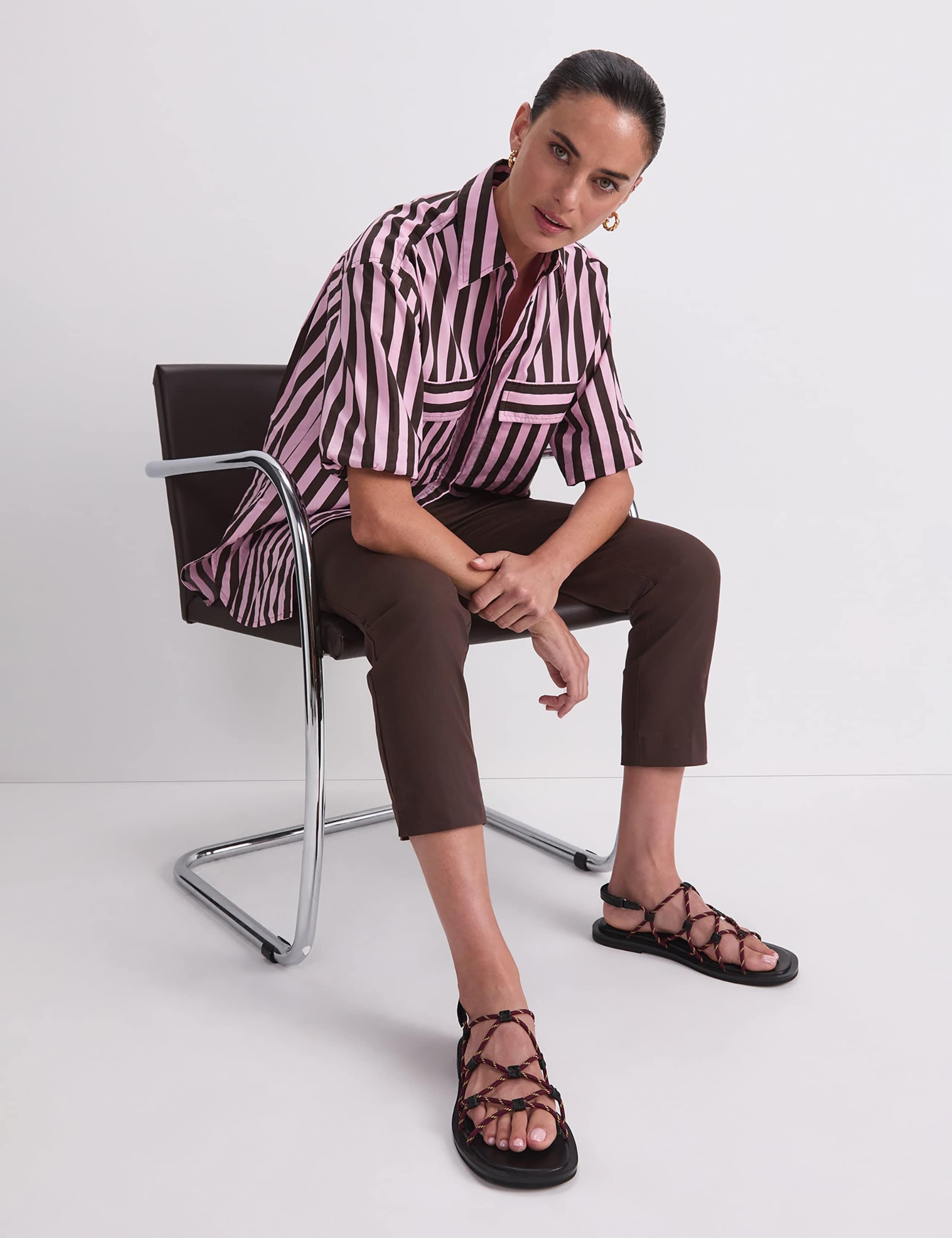 Cotton Rich Slim Fit Cropped Trousers 2 of 6
