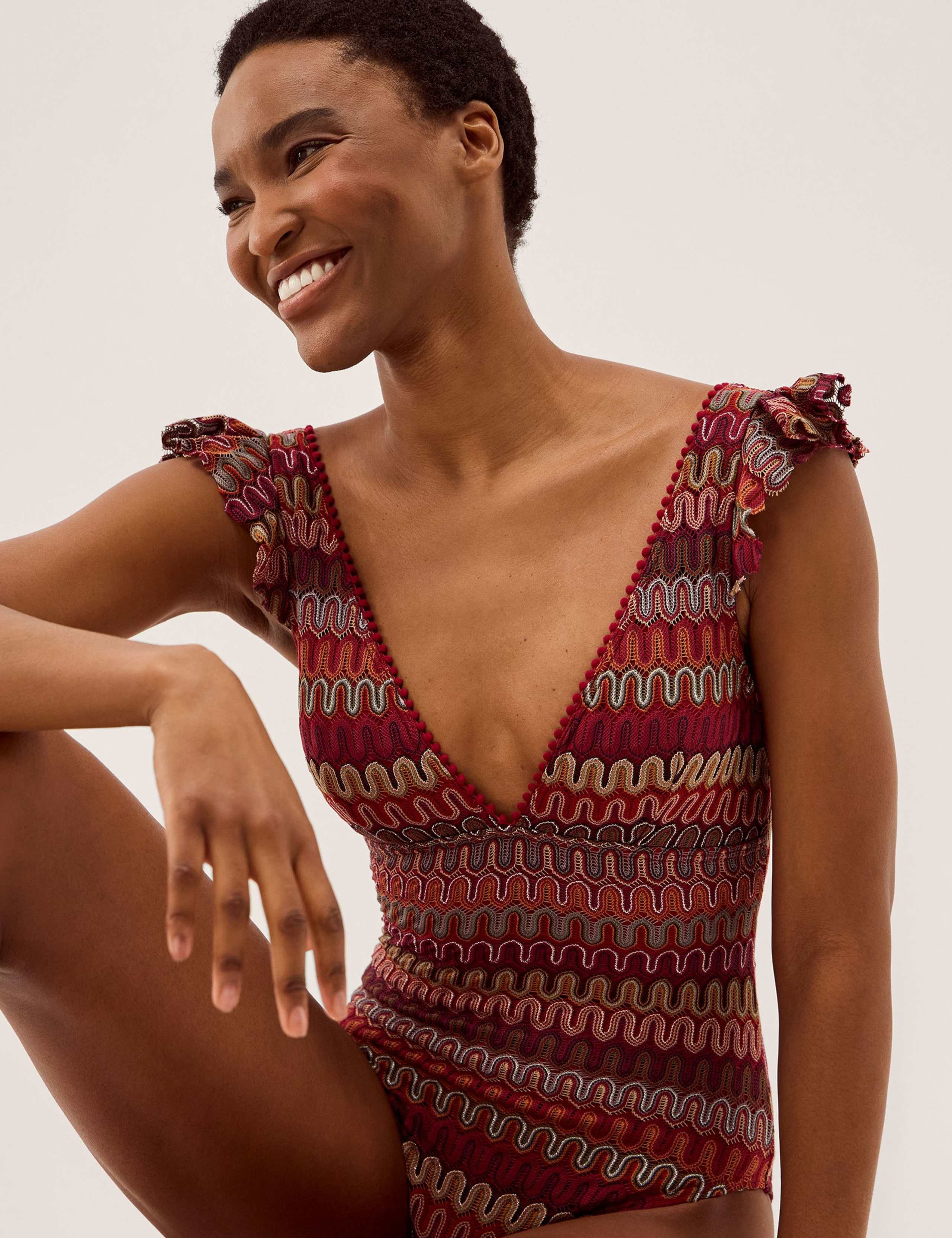 Printed Ruffle V-Neck Swimsuit 2 of 2