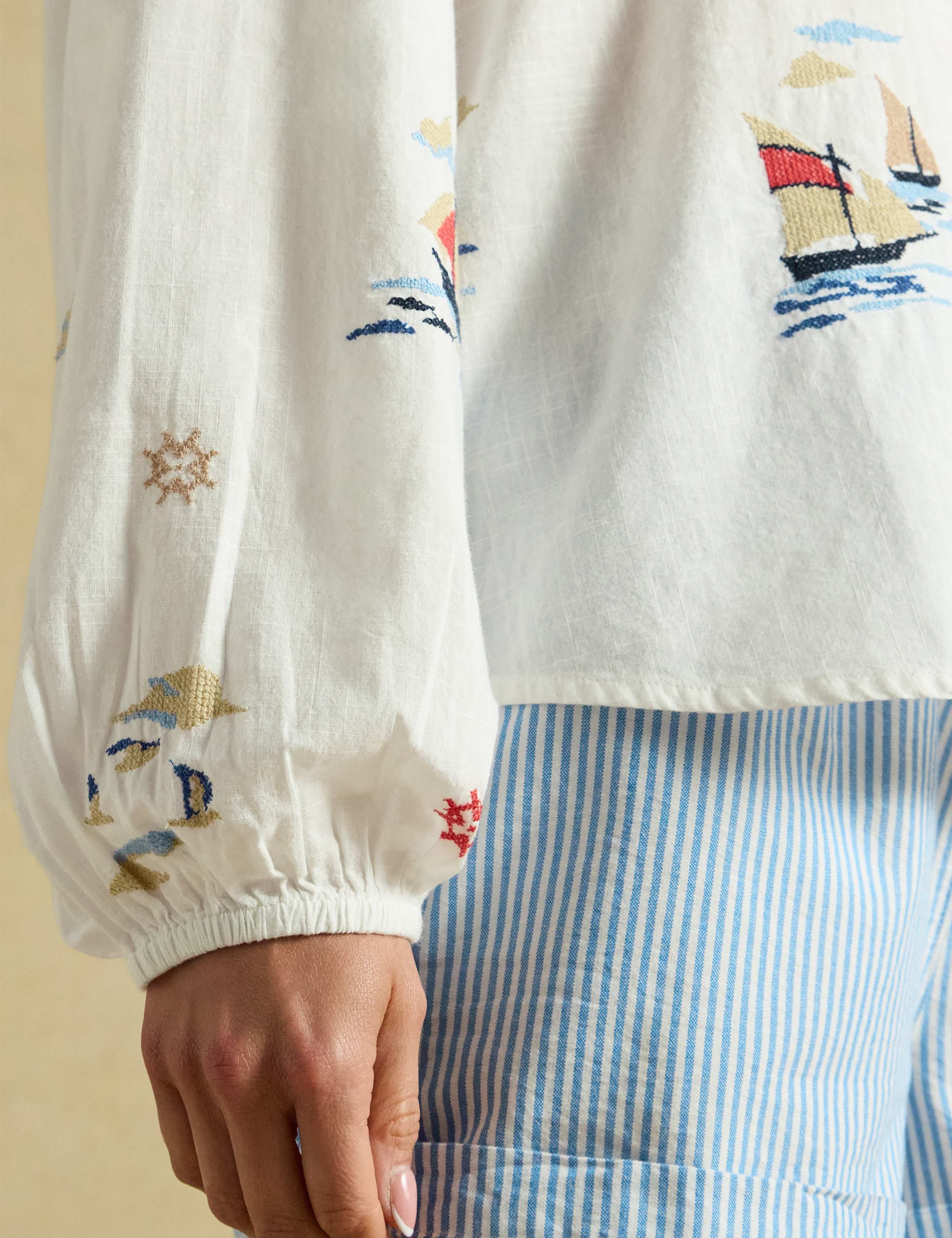Pure Cotton Embroidered Notch Neck Blouse 4 of 7