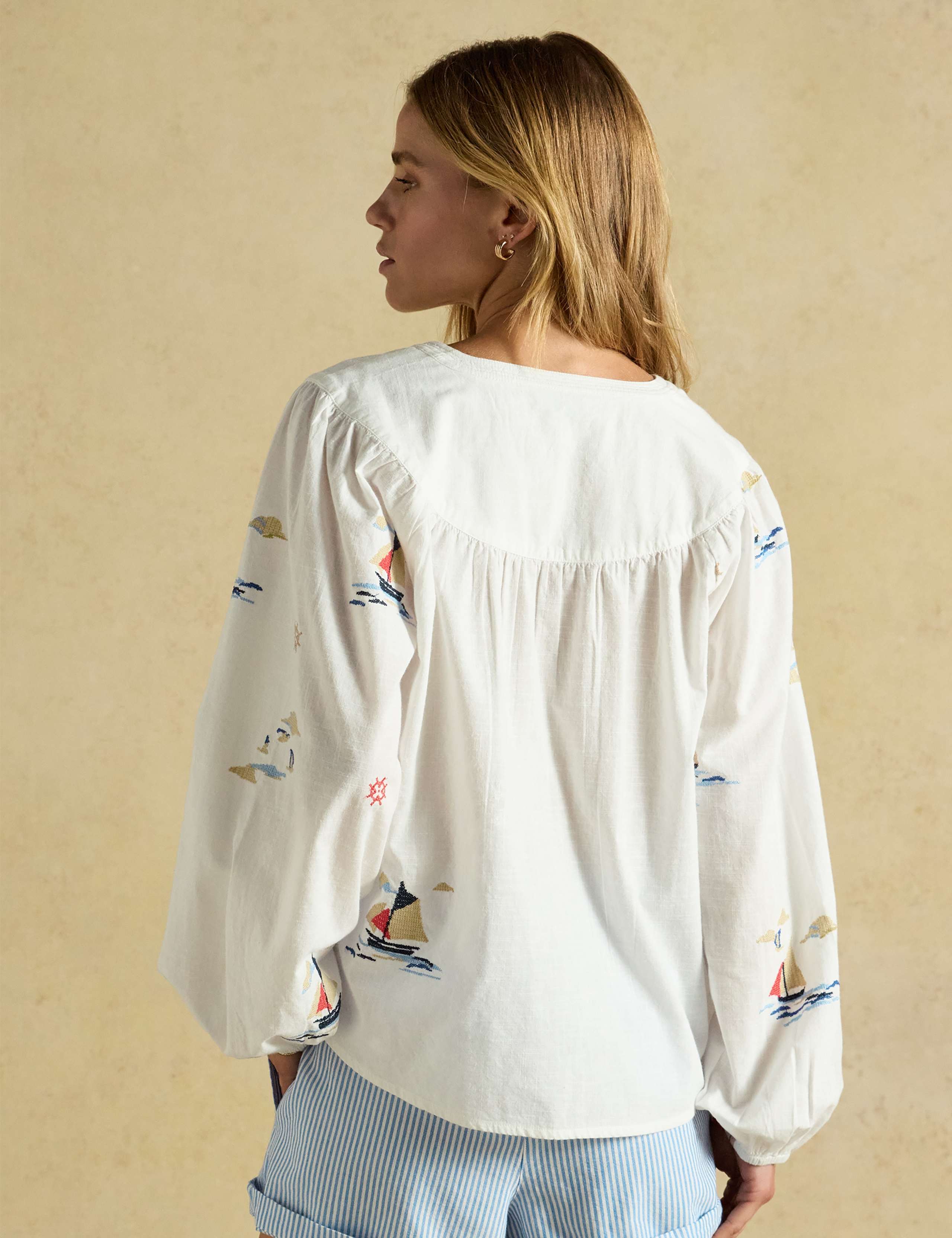 Pure Cotton Embroidered Notch Neck Blouse 5 of 7