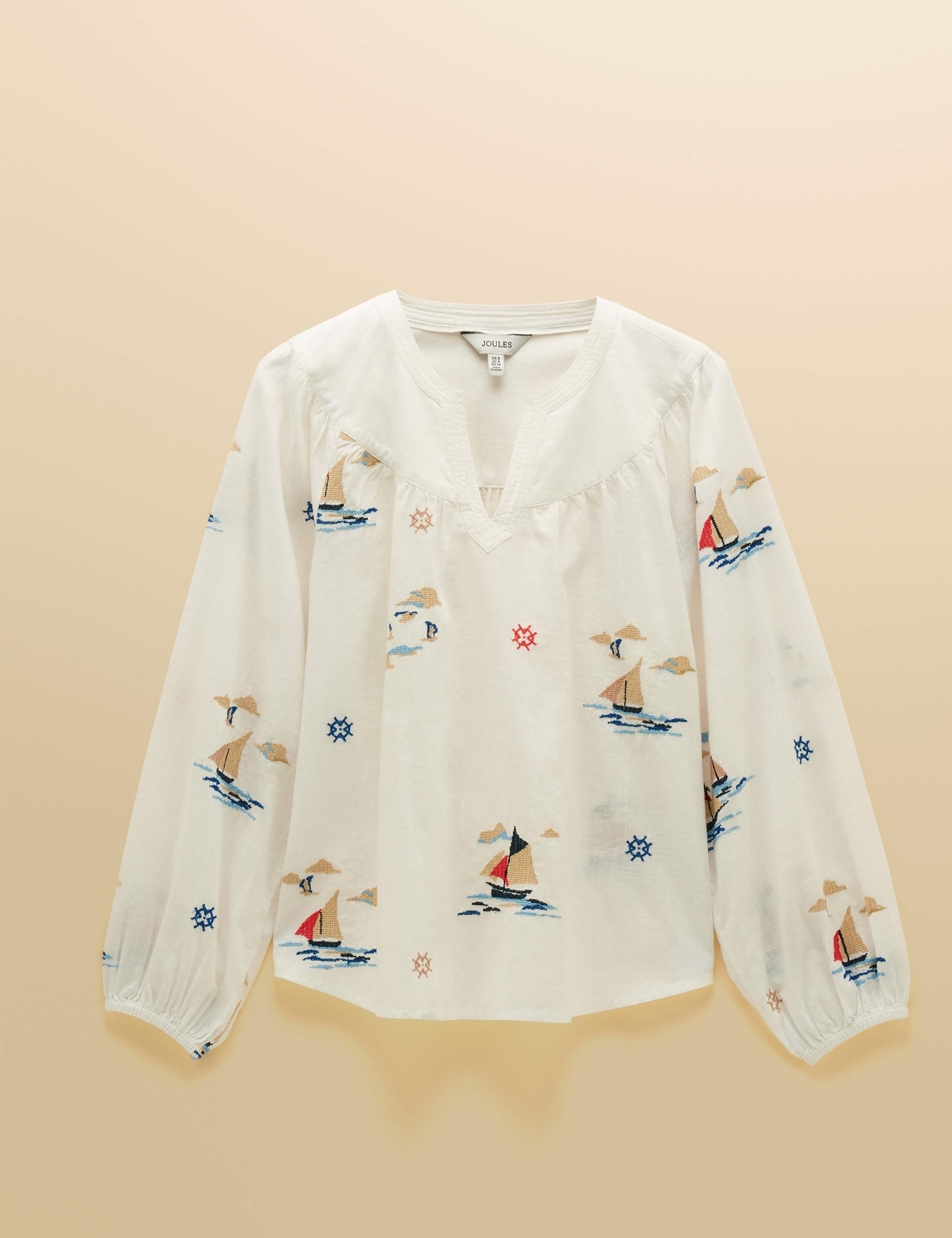 Pure Cotton Embroidered Notch Neck Blouse 2 of 7