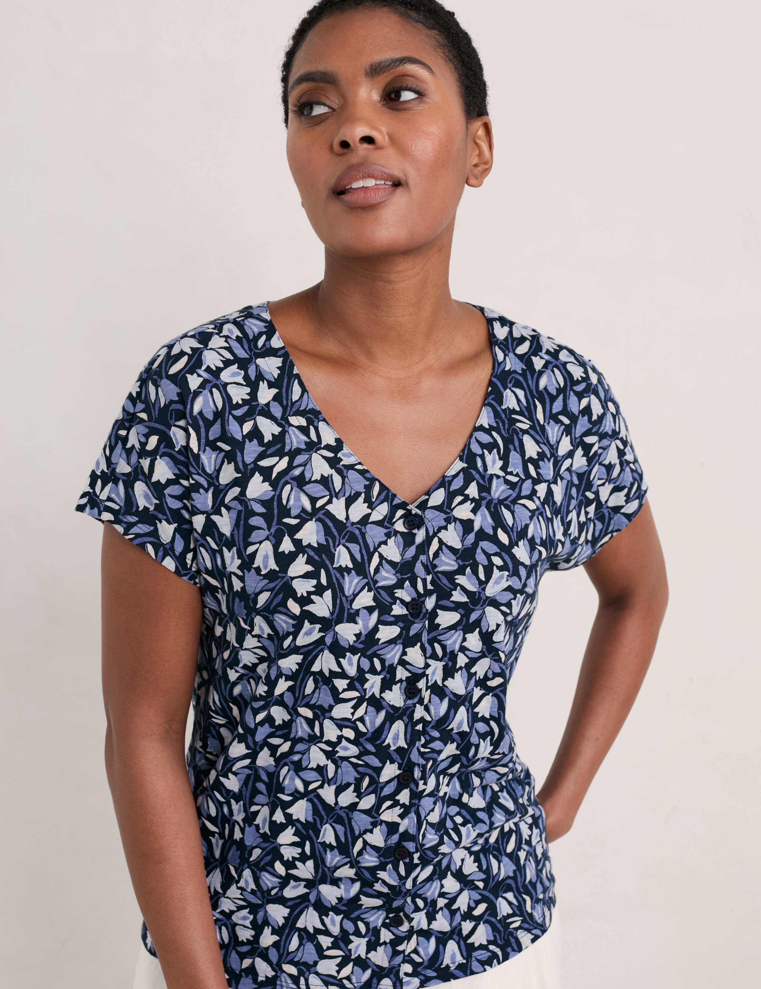 Pure Cotton Floral V-Neck Relaxed Top 3 of 5