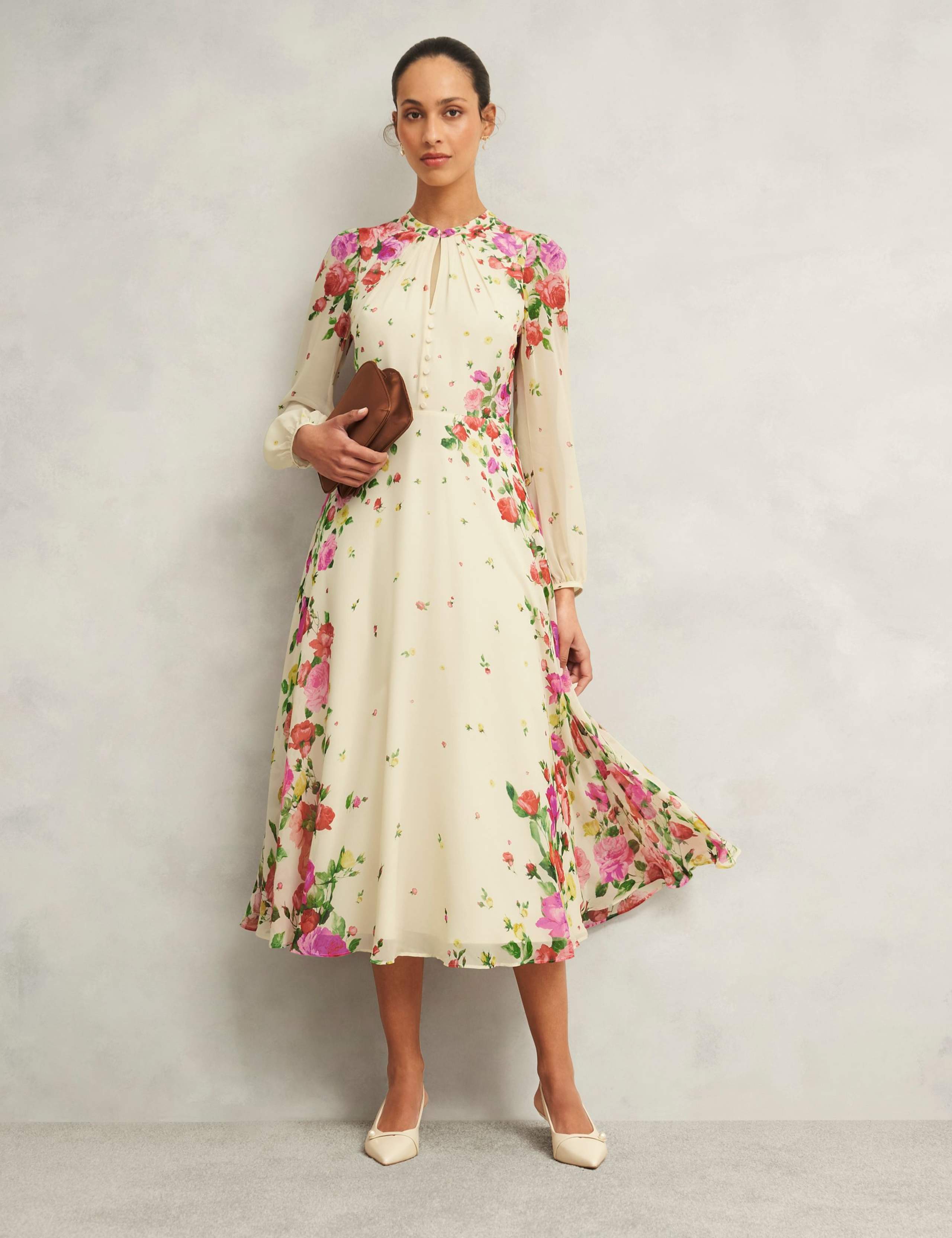 Pure Silk Floral Midaxi Skater Dress 3 of 7