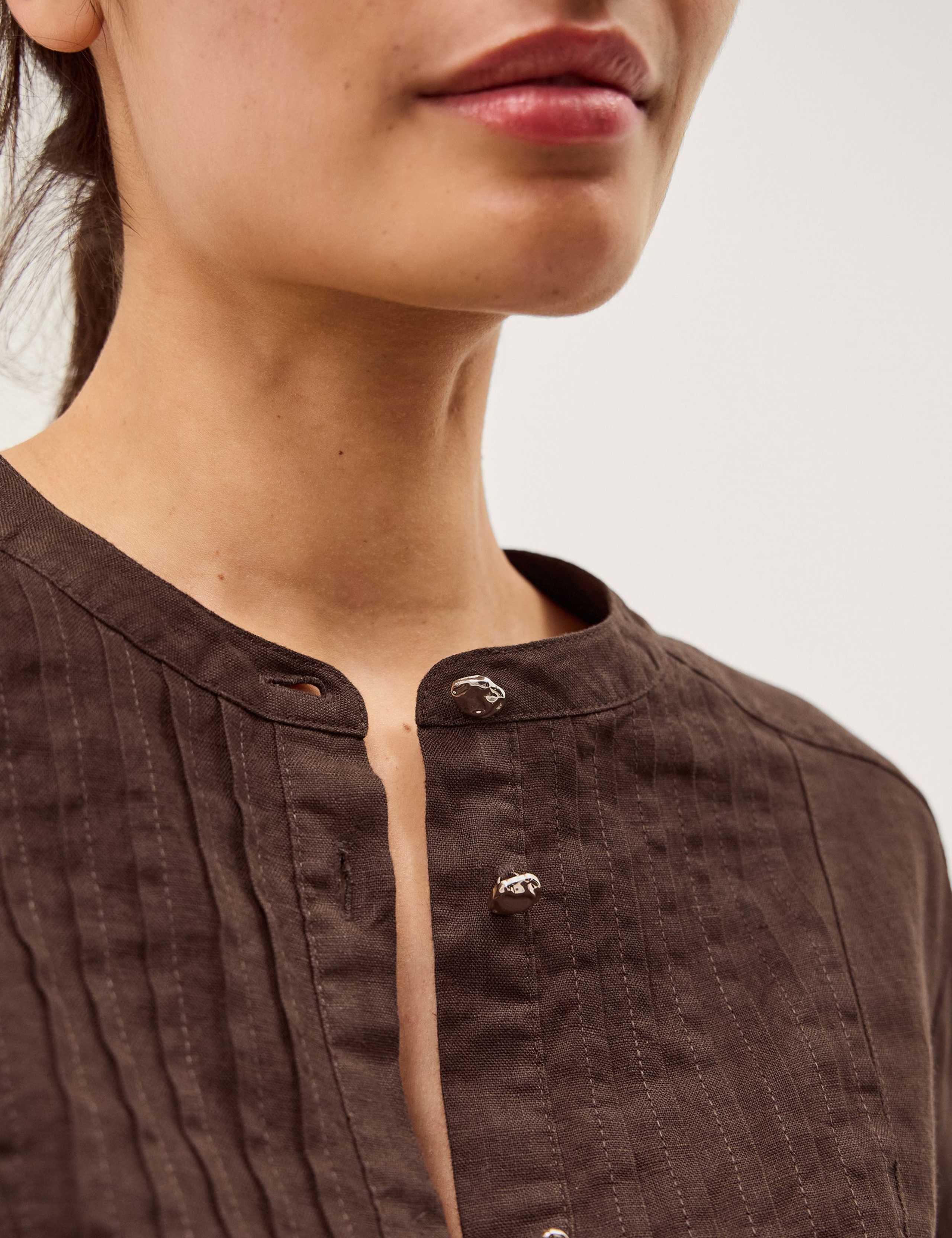 Pure Linen Round Neck Pintuck Shirt 4 of 5