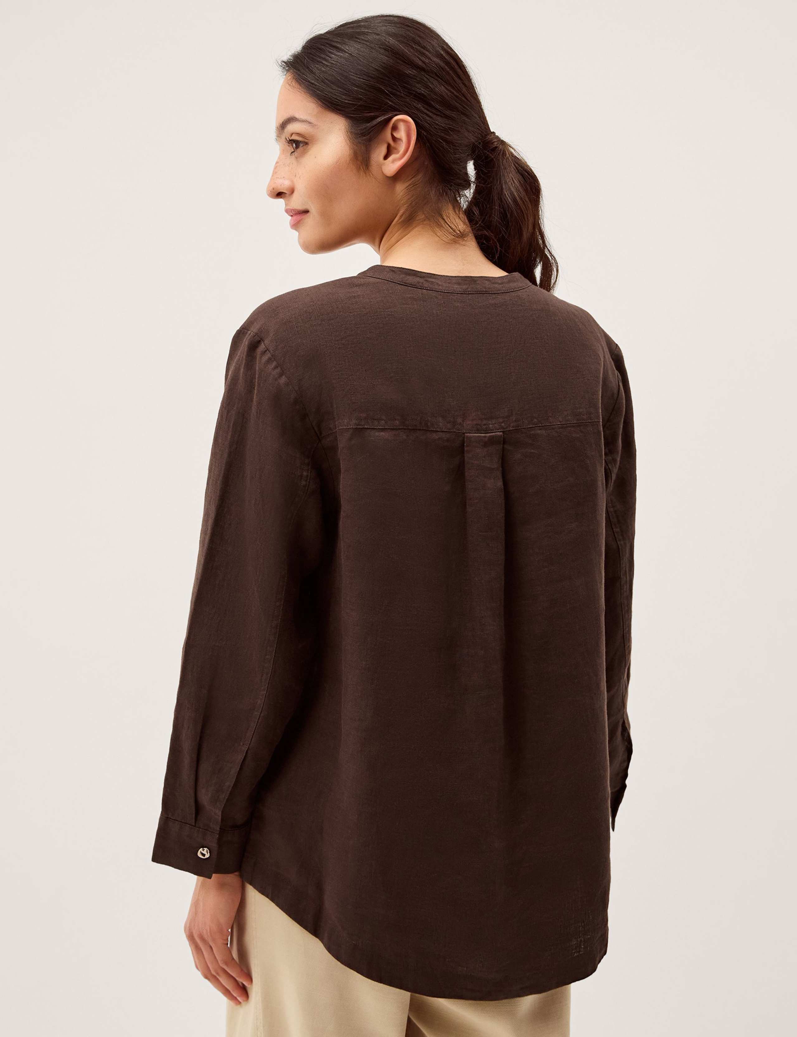 Pure Linen Round Neck Pintuck Shirt 5 of 5