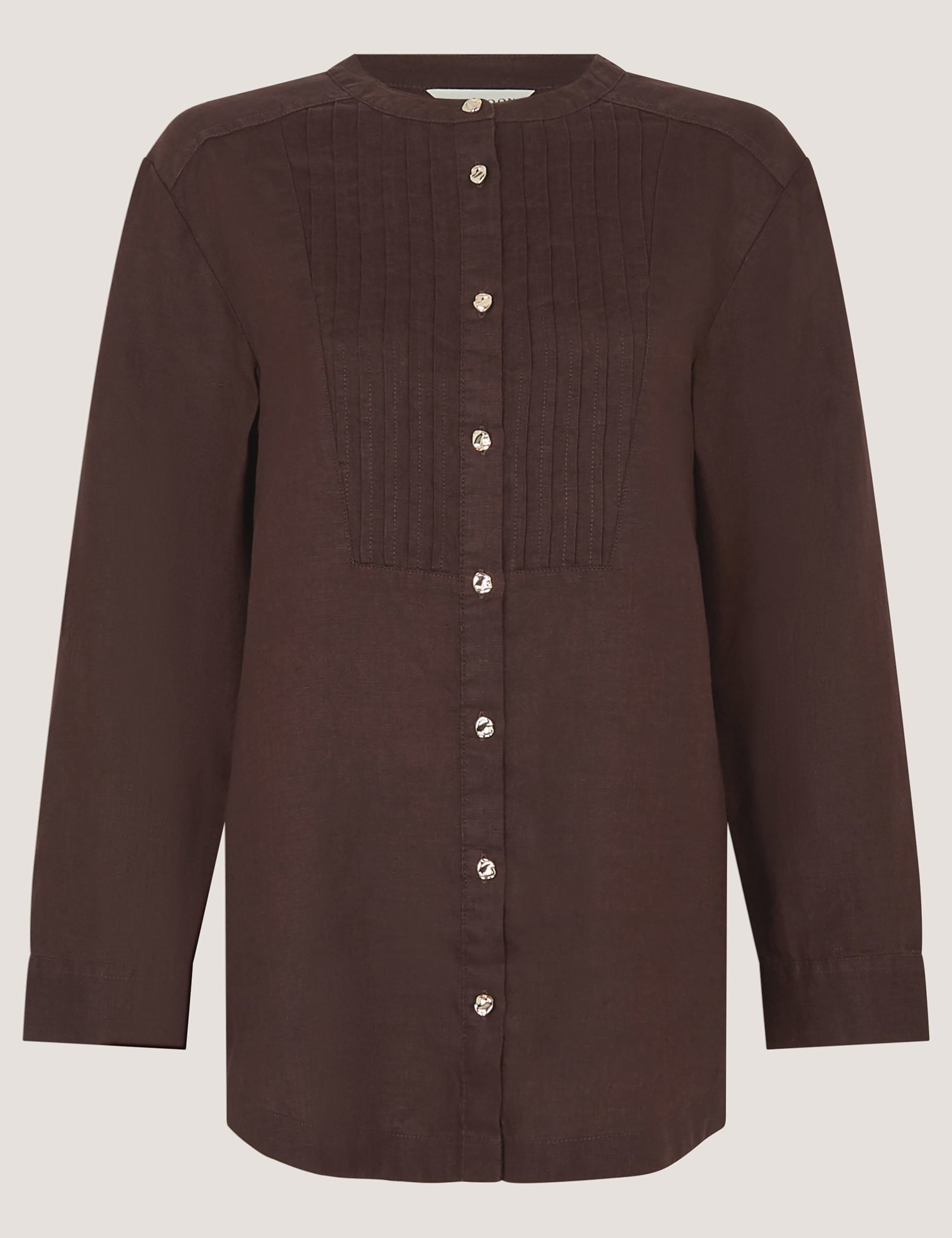 Pure Linen Round Neck Pintuck Shirt 2 of 5