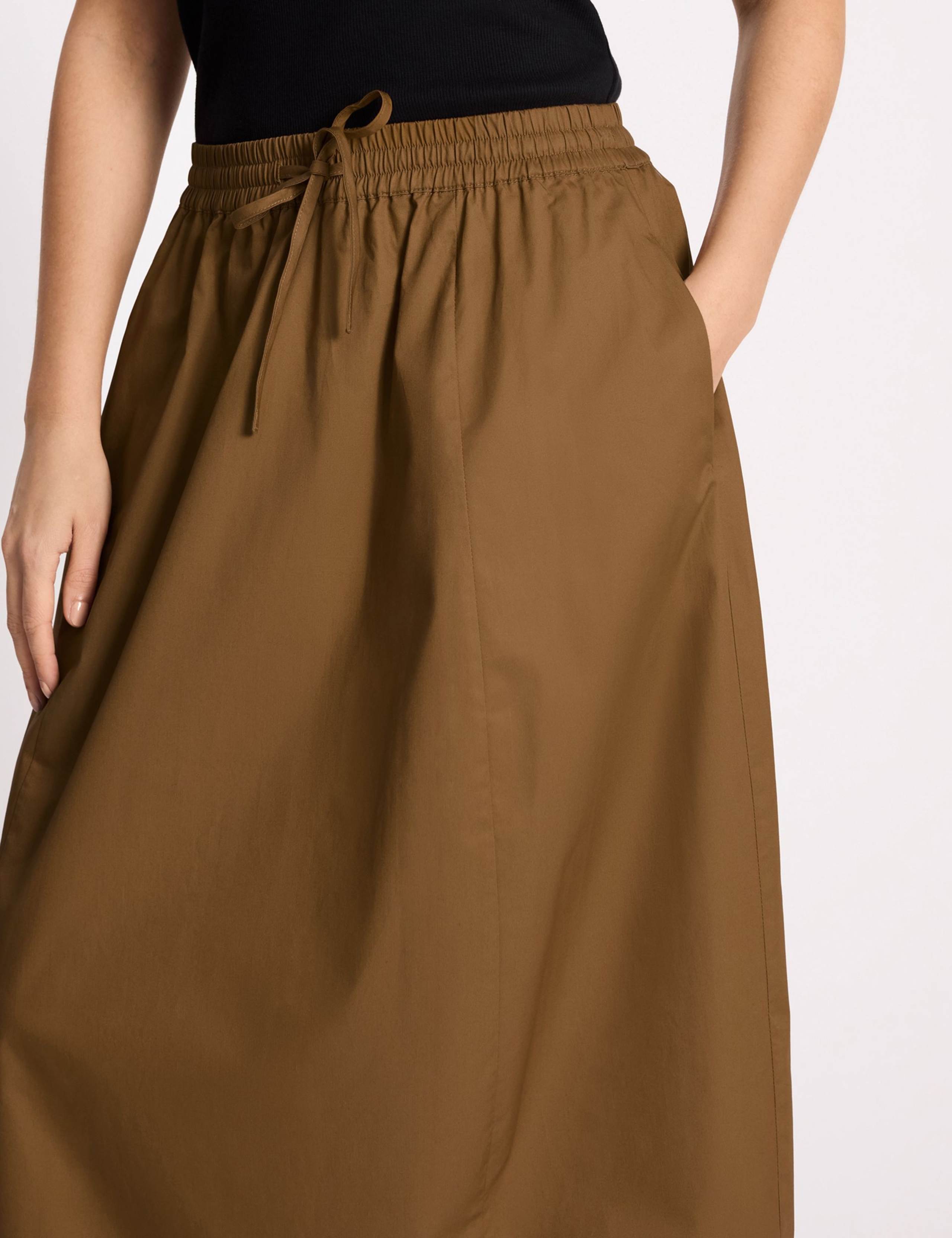 Pure Cotton Sateen Drawstring Midi Skirt 4 of 4