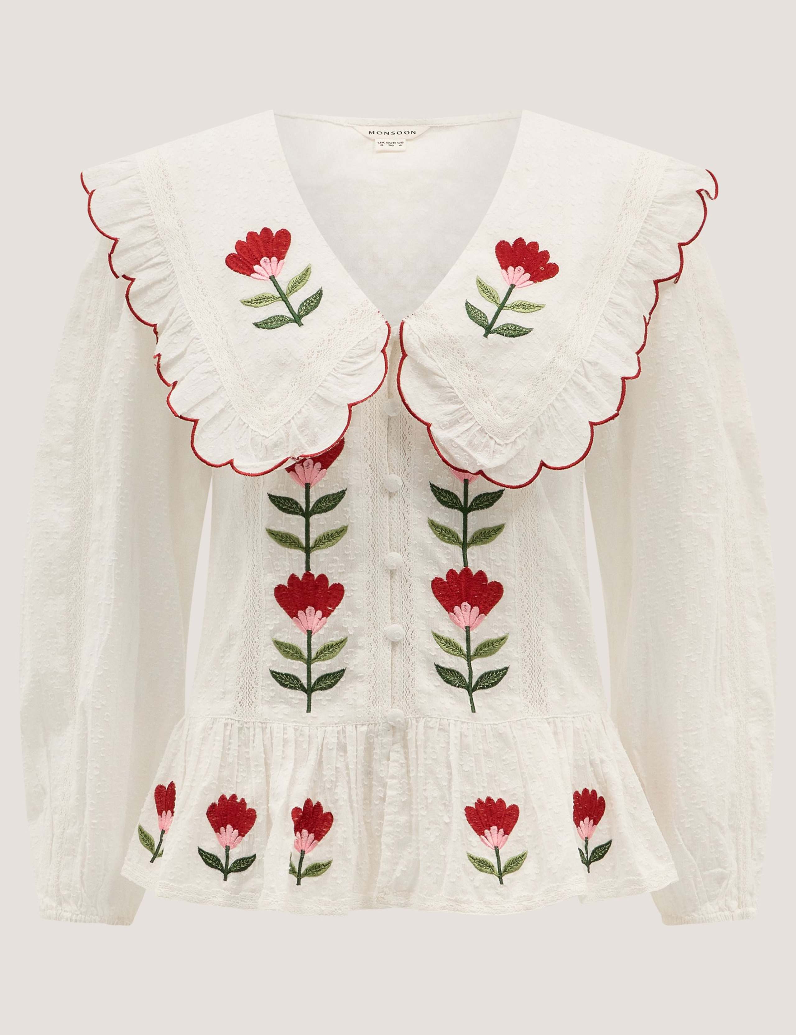 Tulip Embroidered Scallop Collar Top 2 of 5