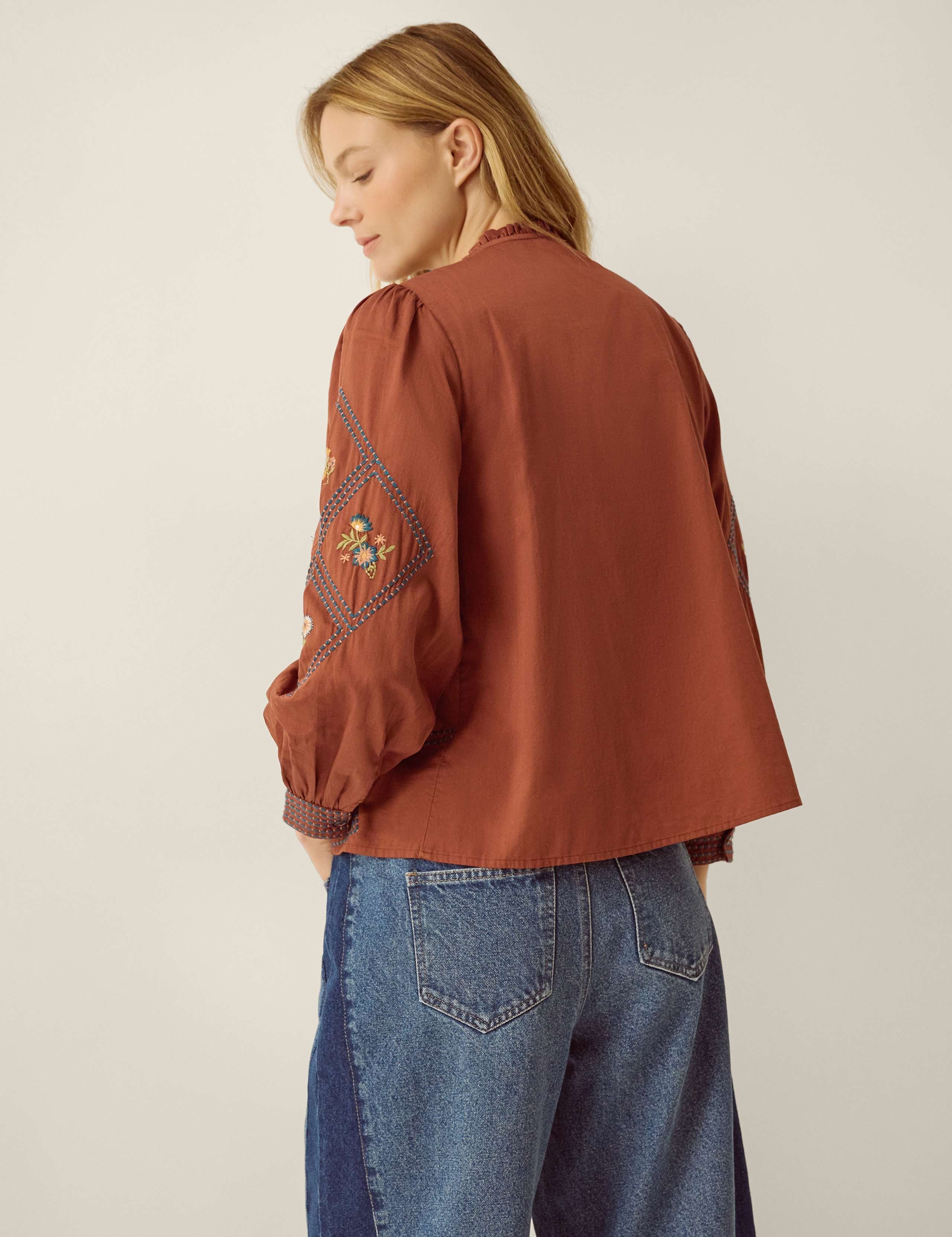 Pure Cotton Embroidered Pintuck Blouse 2 of 5