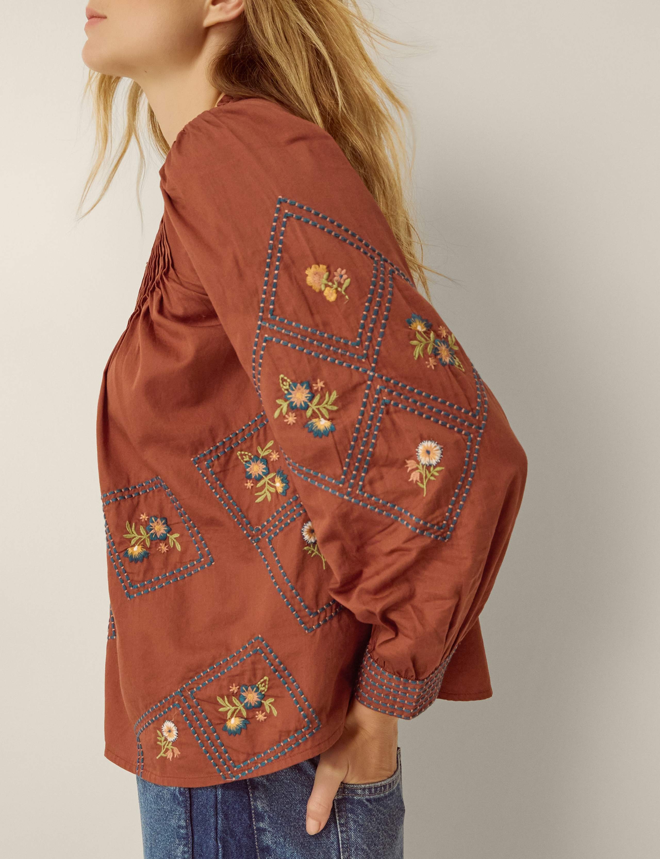 Pure Cotton Embroidered Pintuck Blouse 5 of 5
