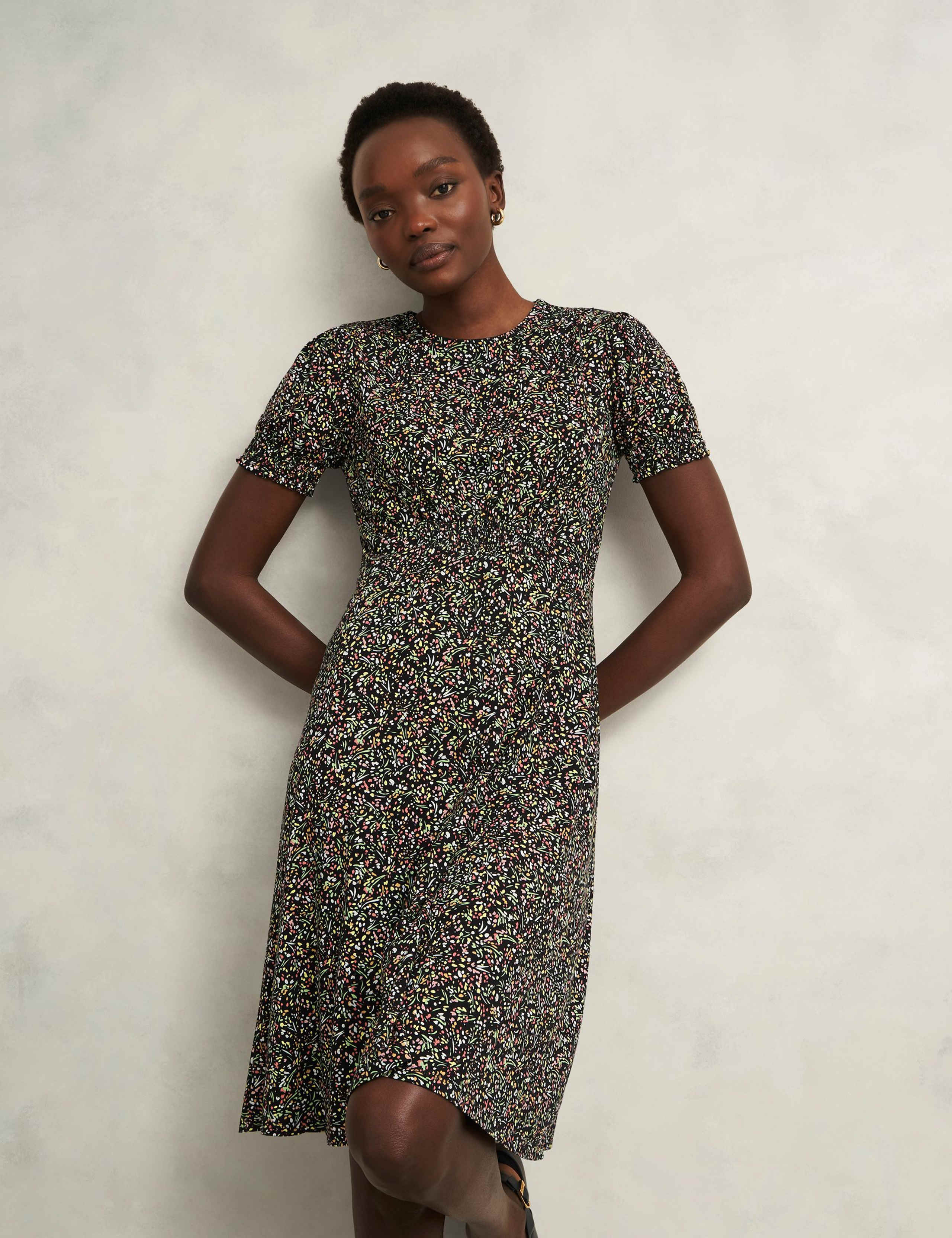 Jersey Ditsy Floral Knee Length Skater Dress 5 of 7
