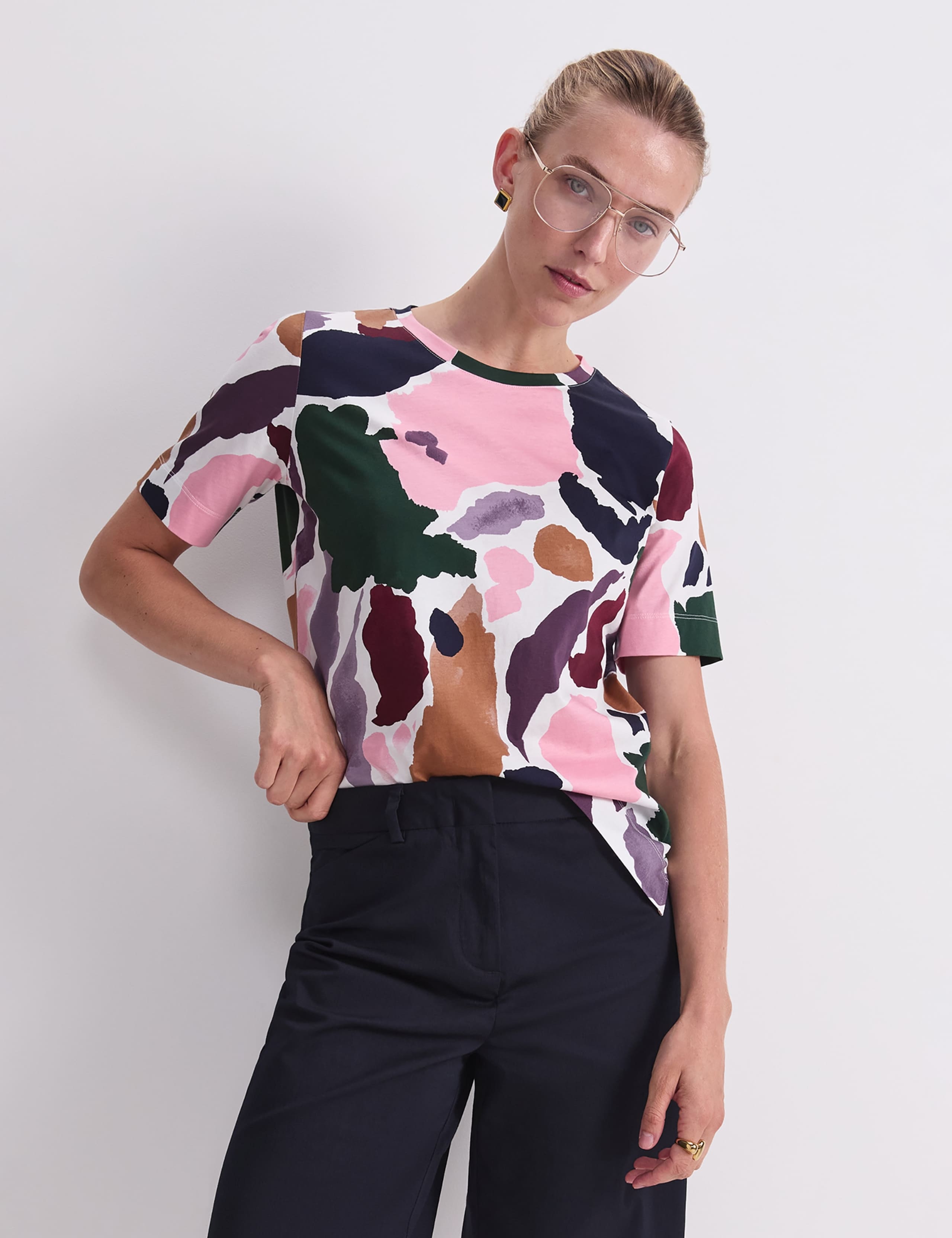Mercerised Cotton Abstract Print T-Shirt 2 of 7