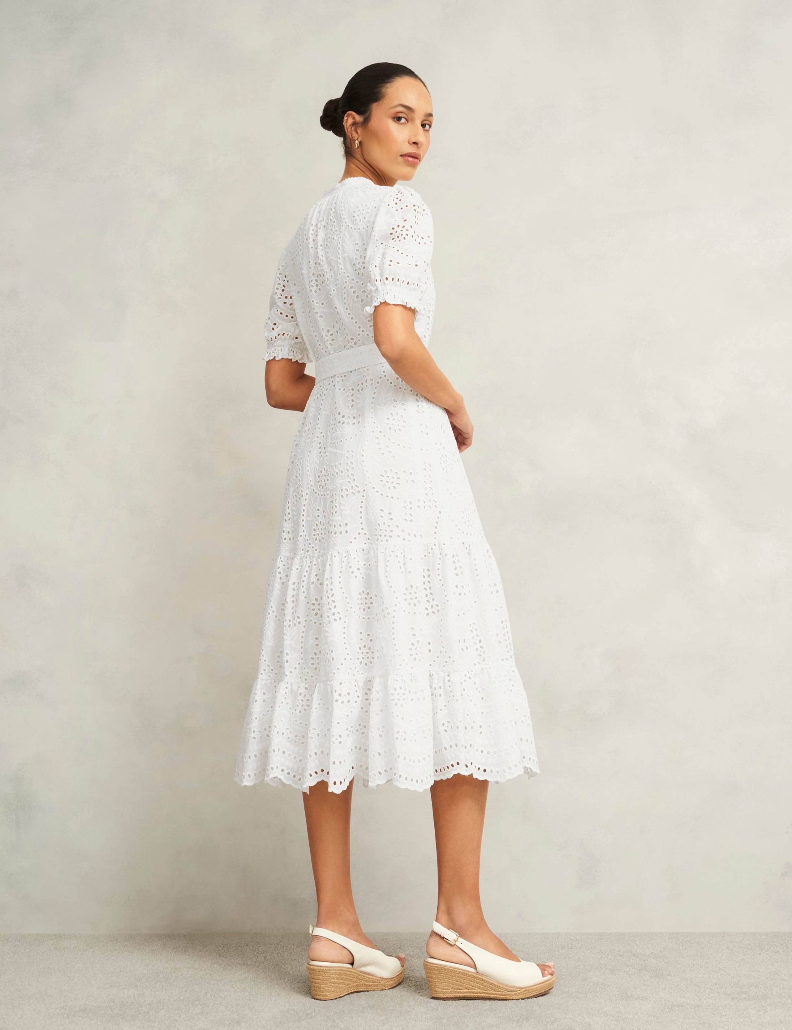 Pure Cotton Broderie Notch Neck Midi Dress 3 of 6