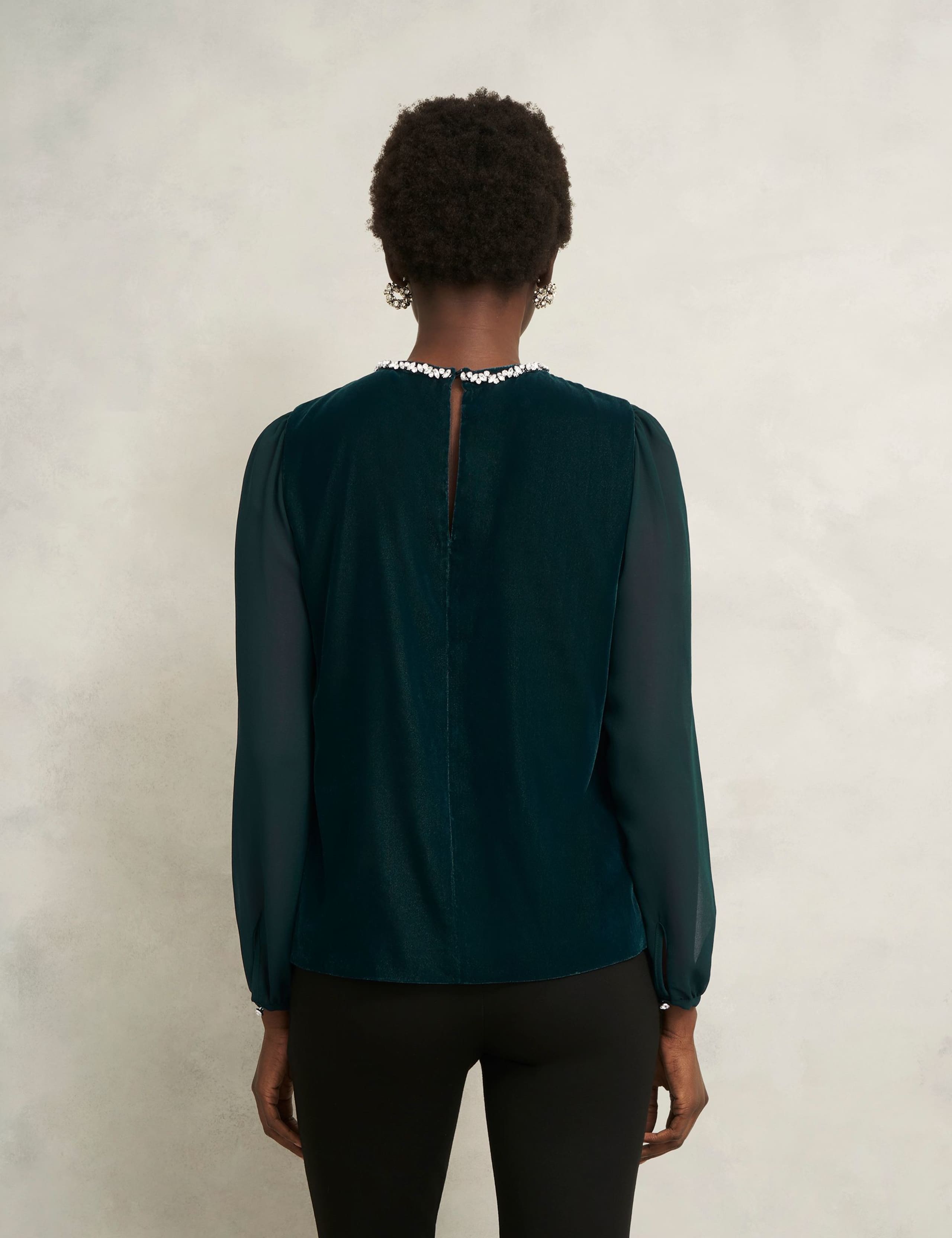 Velvet Embellished Sheer Sleeve Blouse 4 of 6