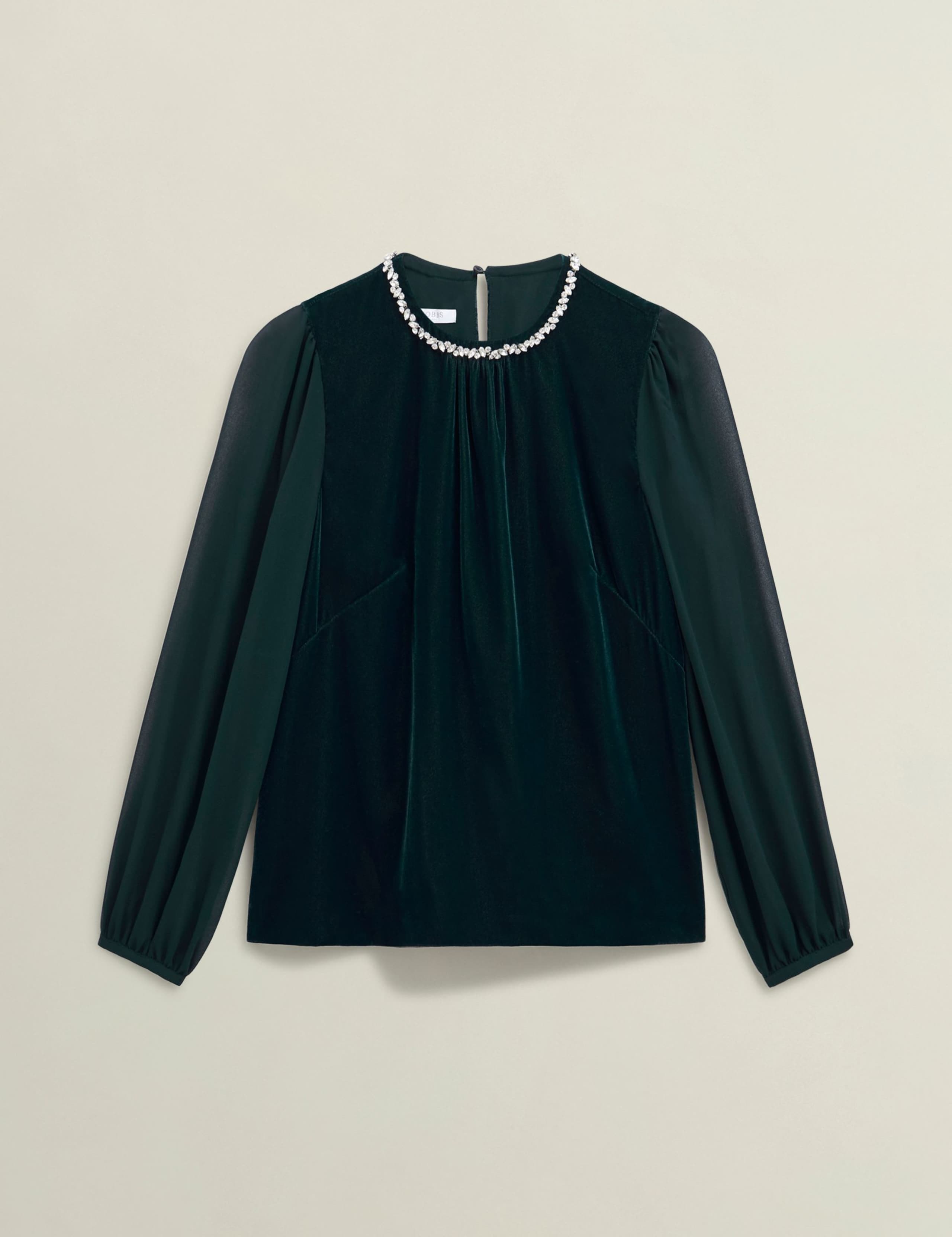 Velvet Embellished Sheer Sleeve Blouse 2 of 6