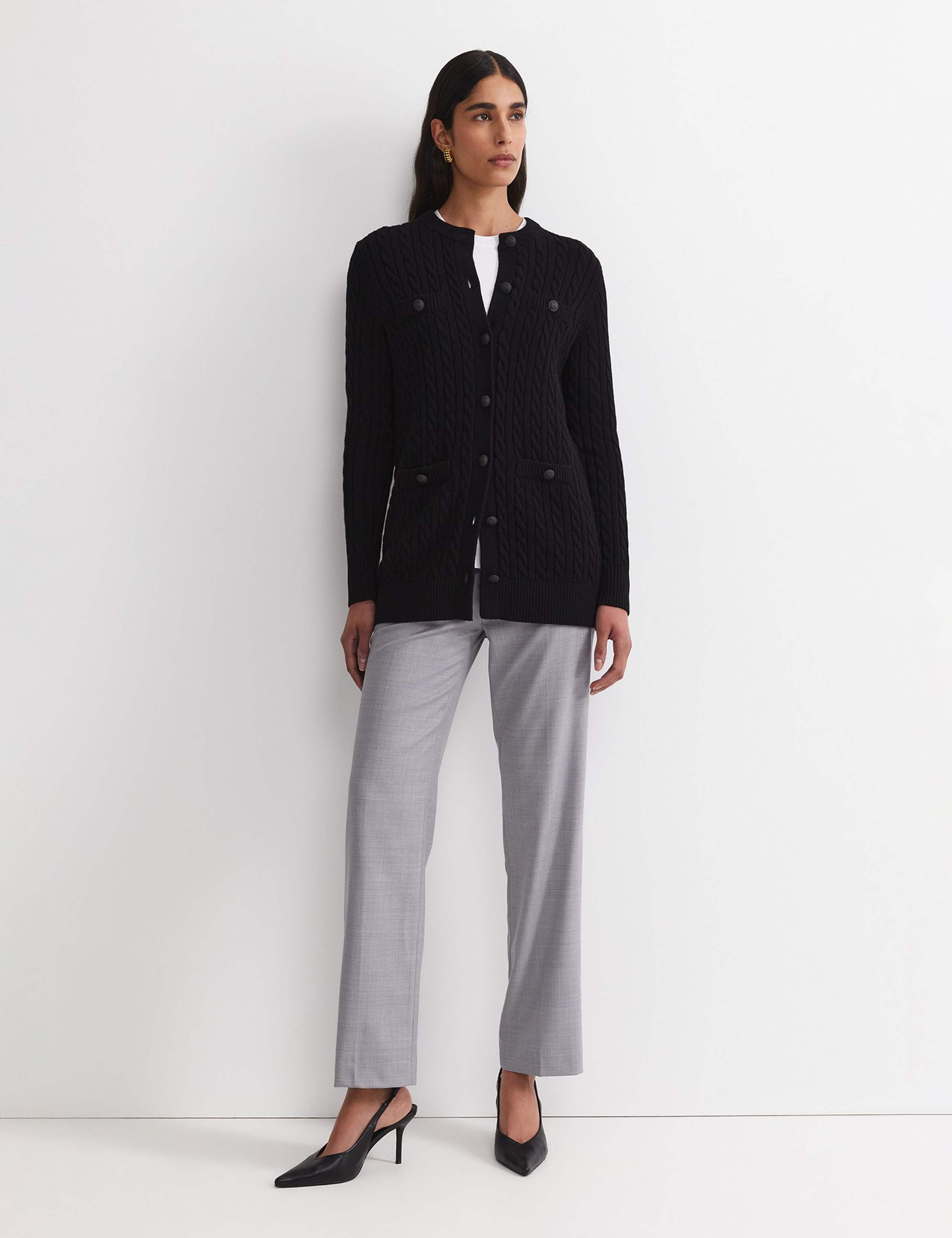 Wool Blend Cable Knit Longline Cardigan 1 of 5