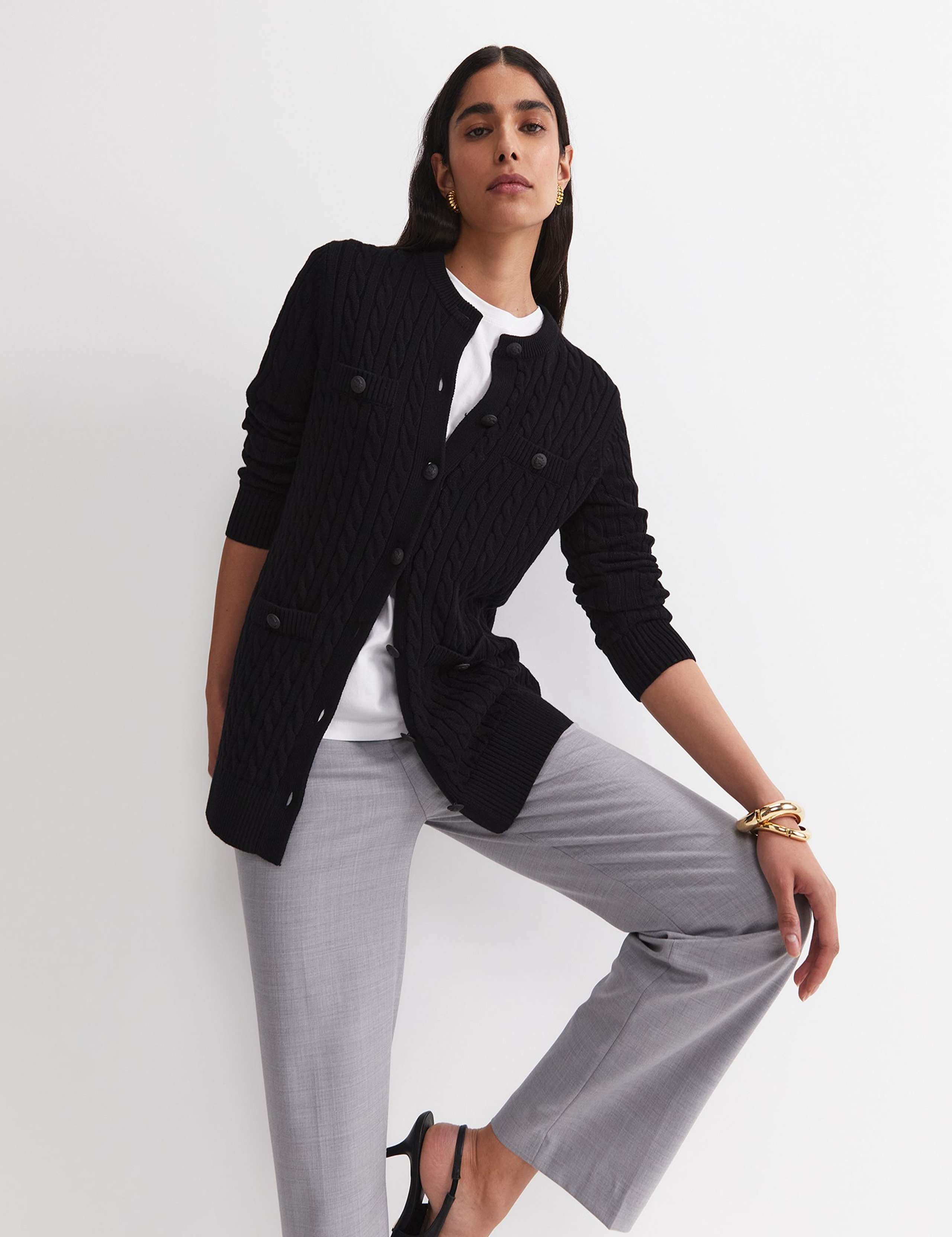 Wool Blend Cable Knit Longline Cardigan 5 of 5