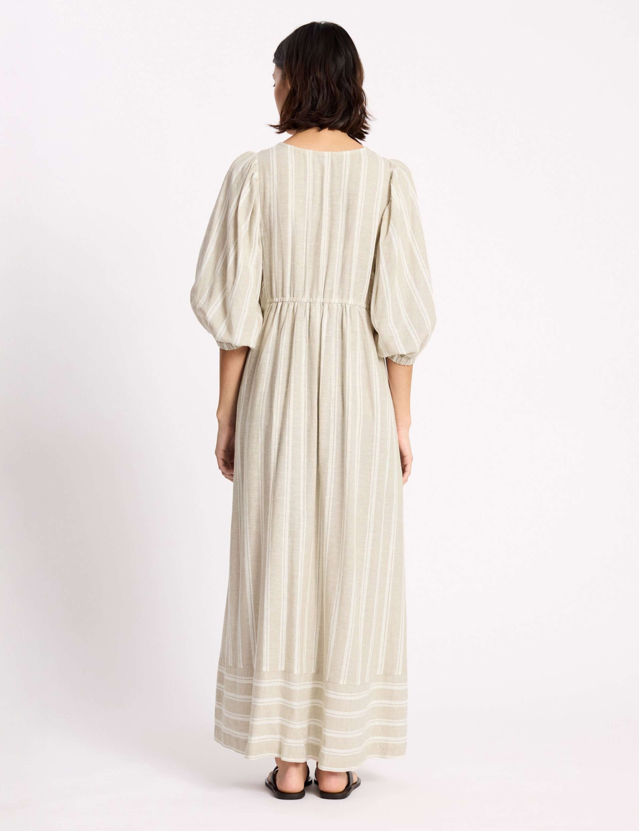 Linen Rich Striped V-Neck Midaxi Smock Dress 3 of 4