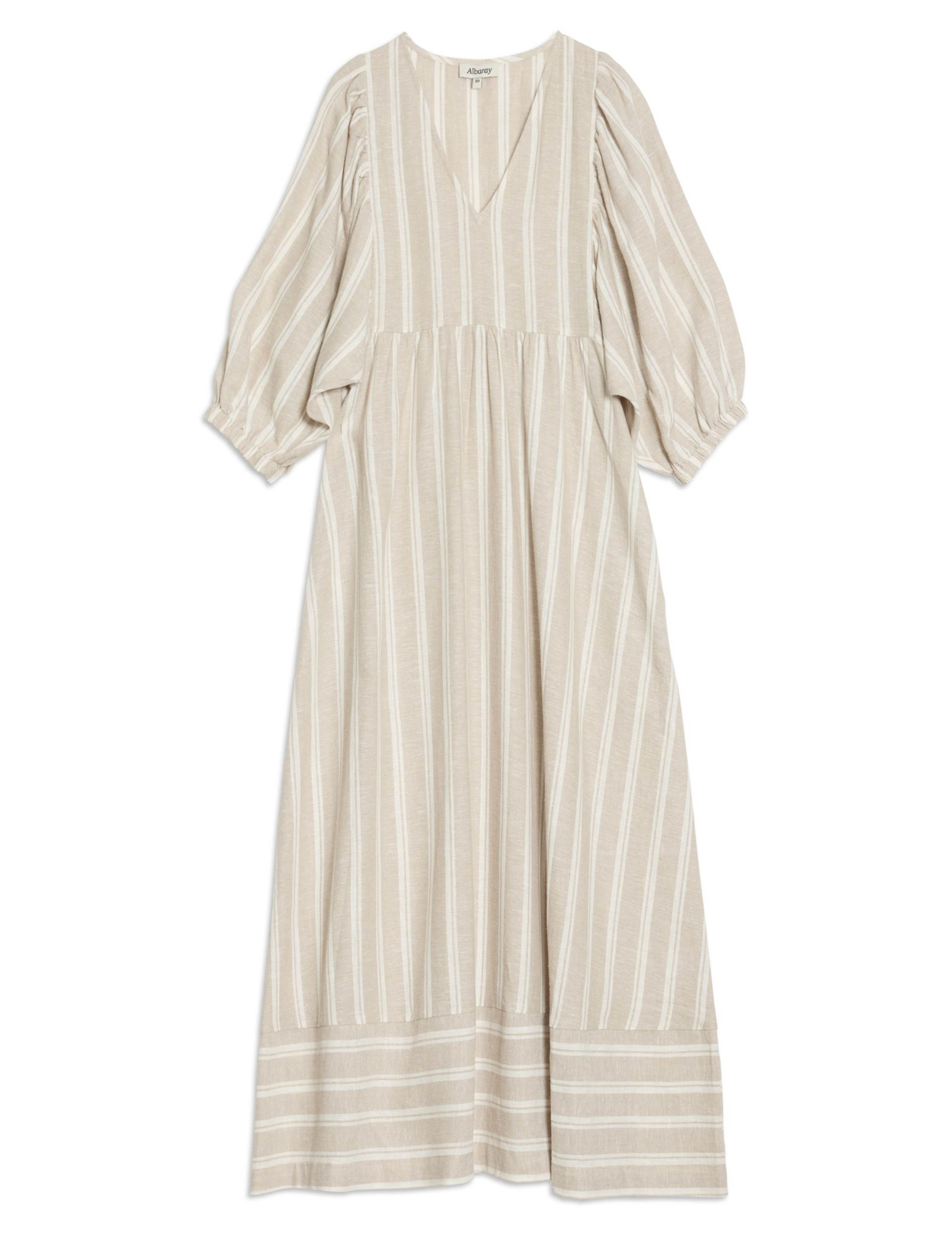 Linen Rich Striped V-Neck Midaxi Smock Dress 2 of 4