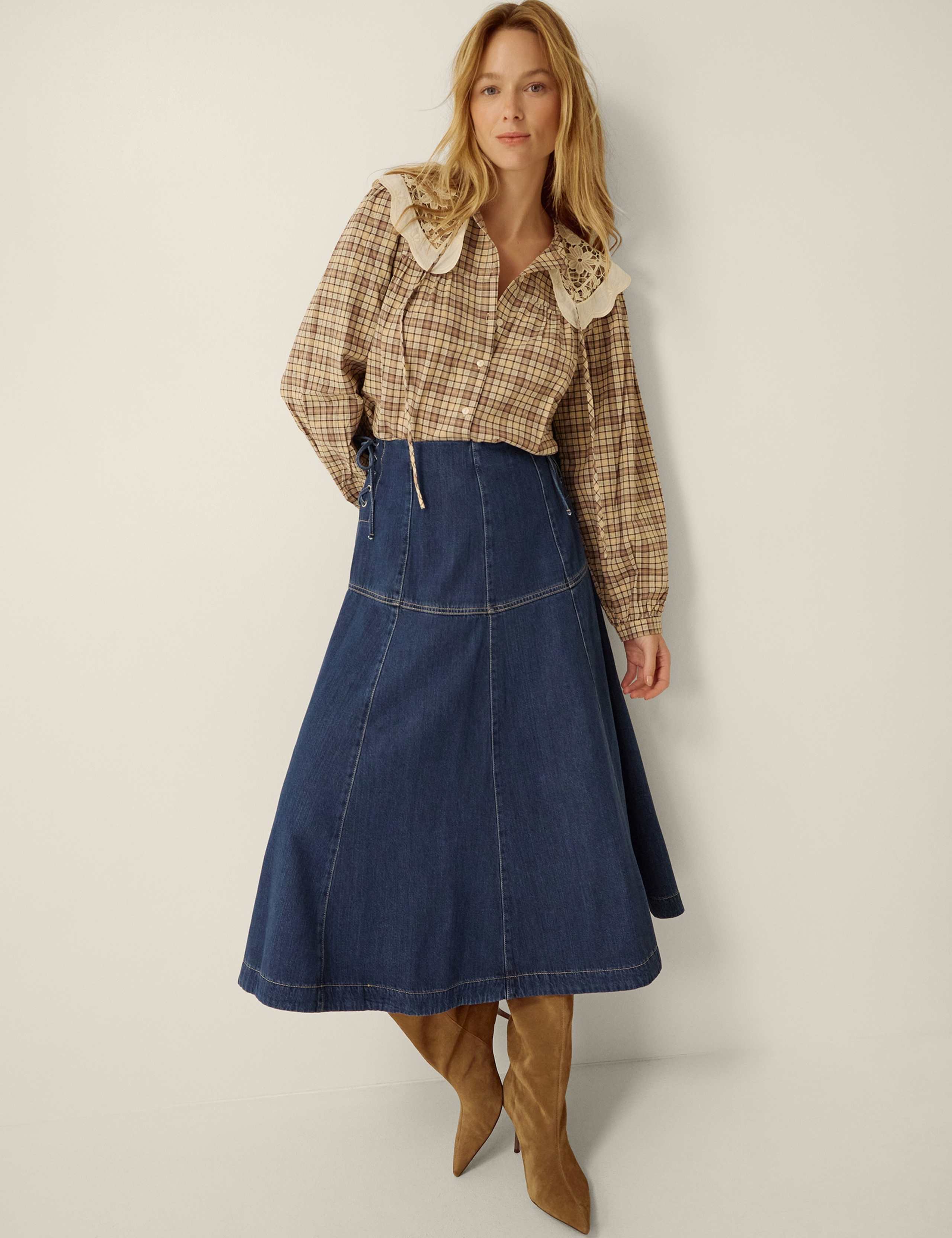 Denim Midi A-Line Skirt 3 of 5