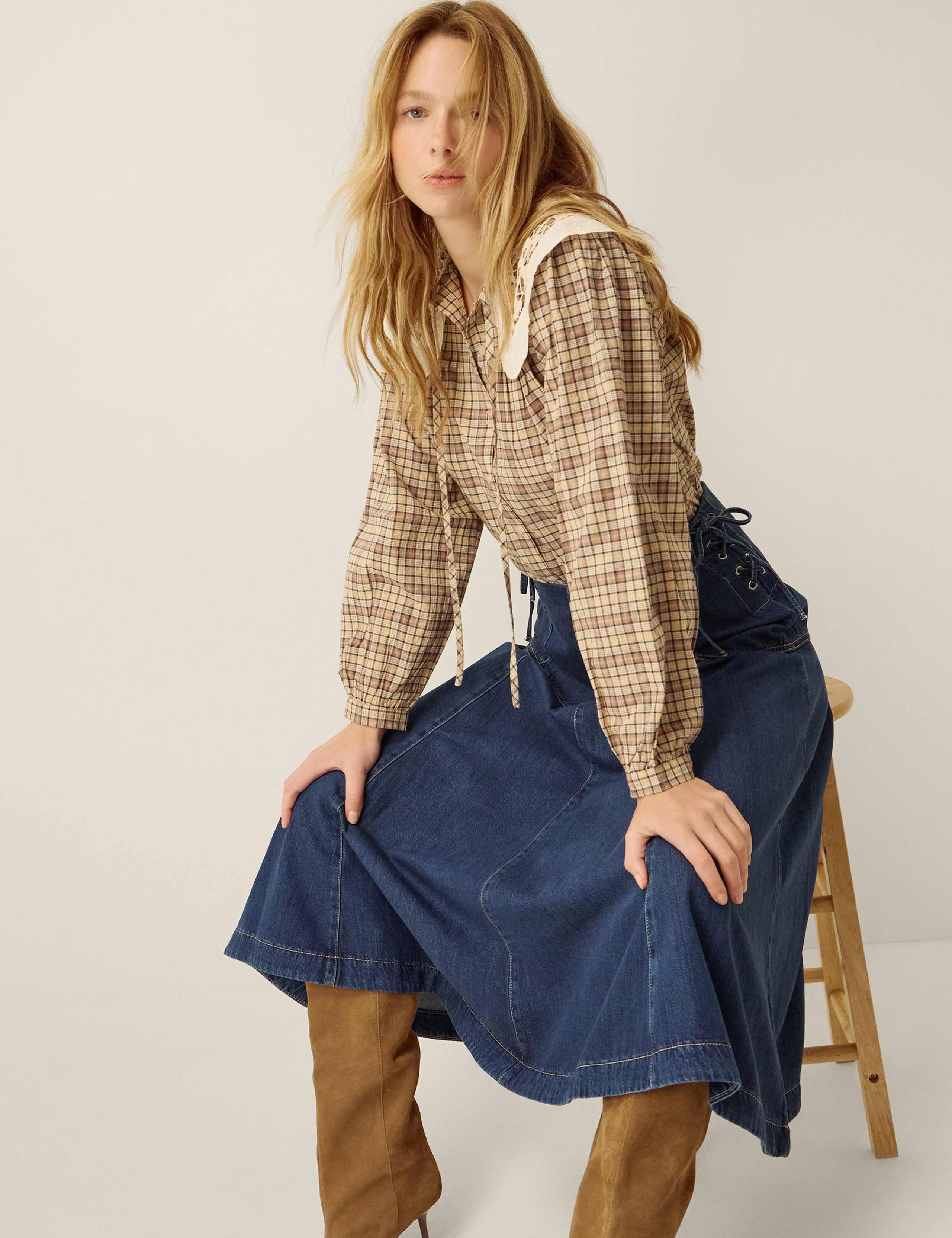 Denim Midi A-Line Skirt 4 of 5