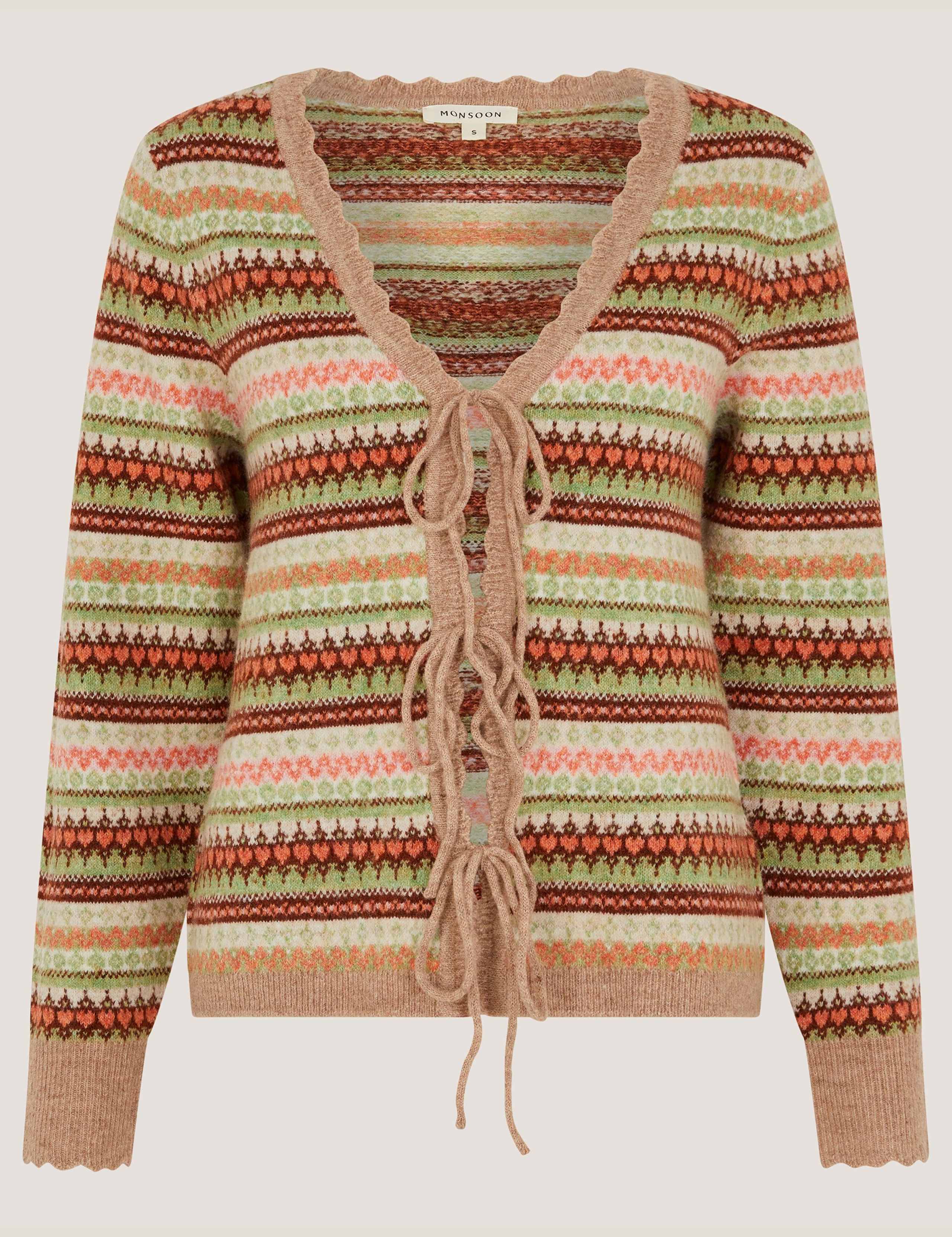 Fair Isle V-Neck Tie Front Cardigan 2 of 5