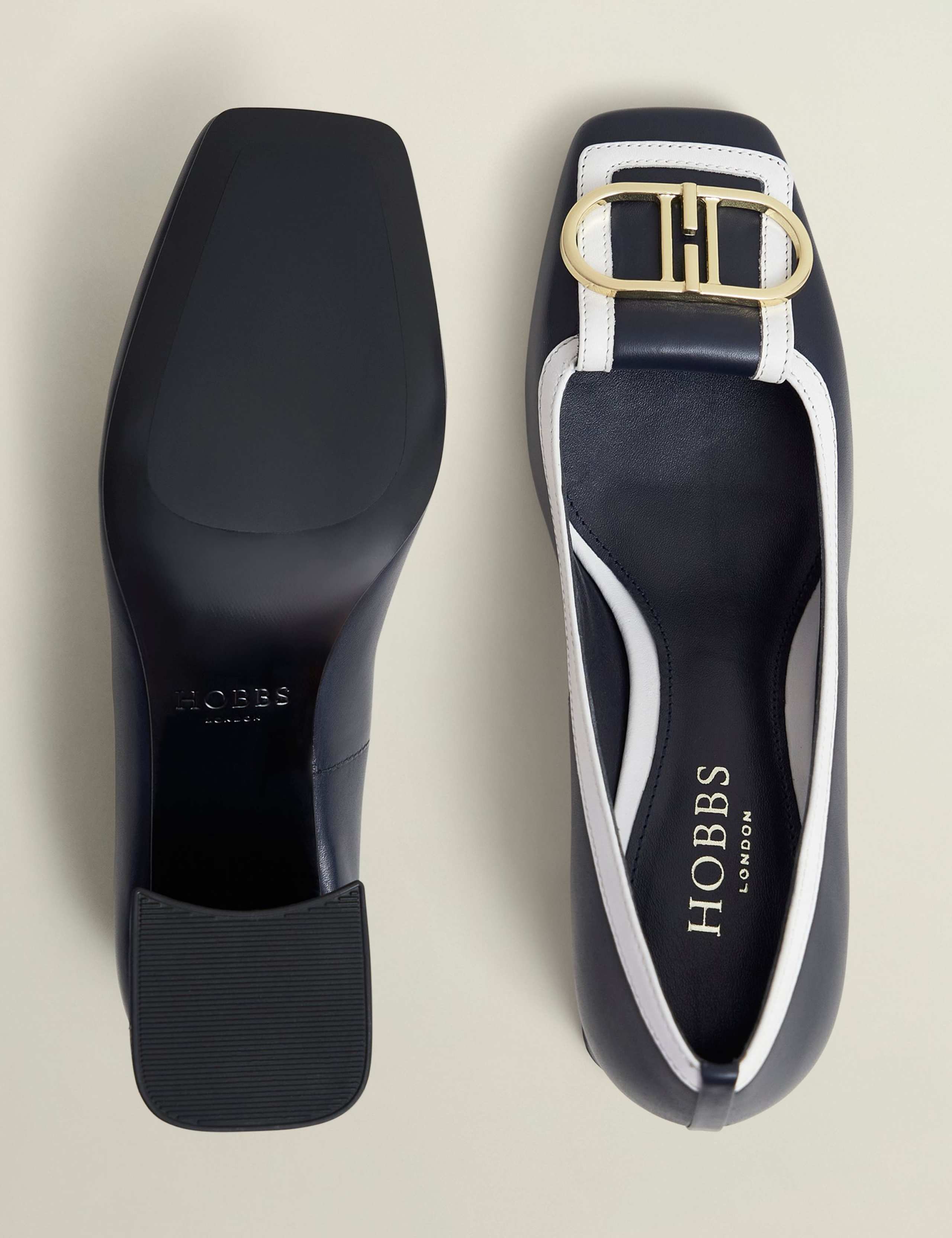 Leather Block Heel Square Toe Court Shoes 3 of 6