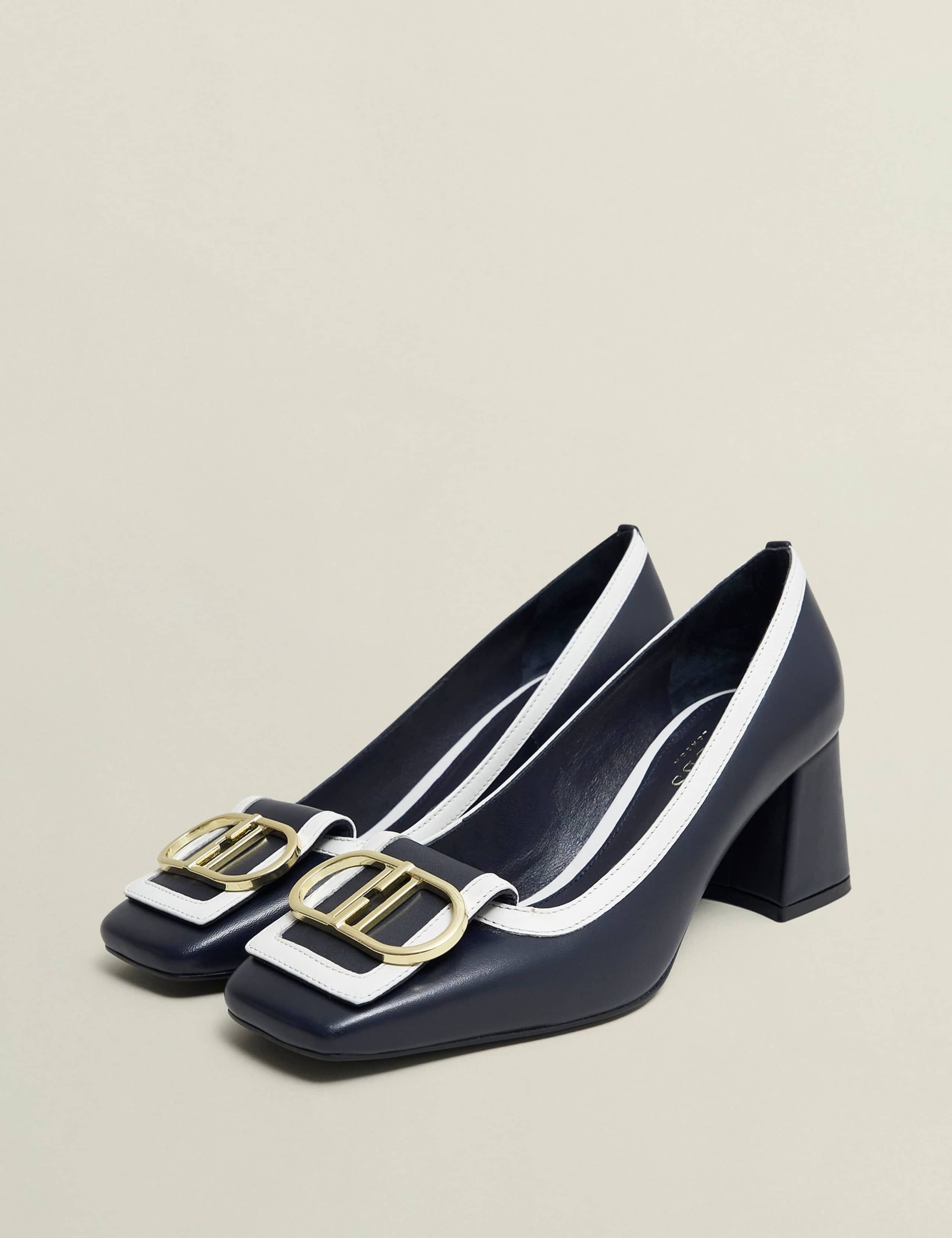 Leather Block Heel Square Toe Court Shoes 4 of 6